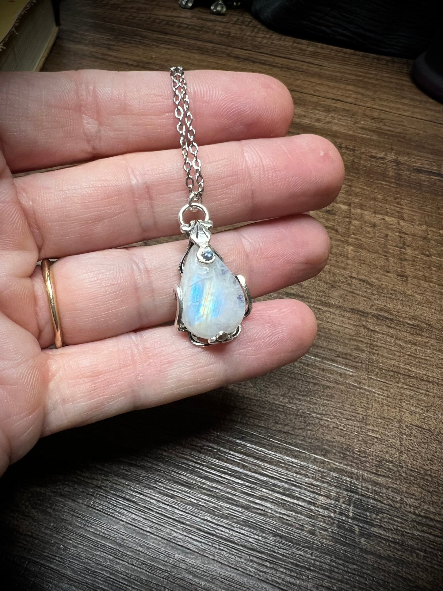 Moonstone Victorian Wrapped Pendant Necklace PN17
