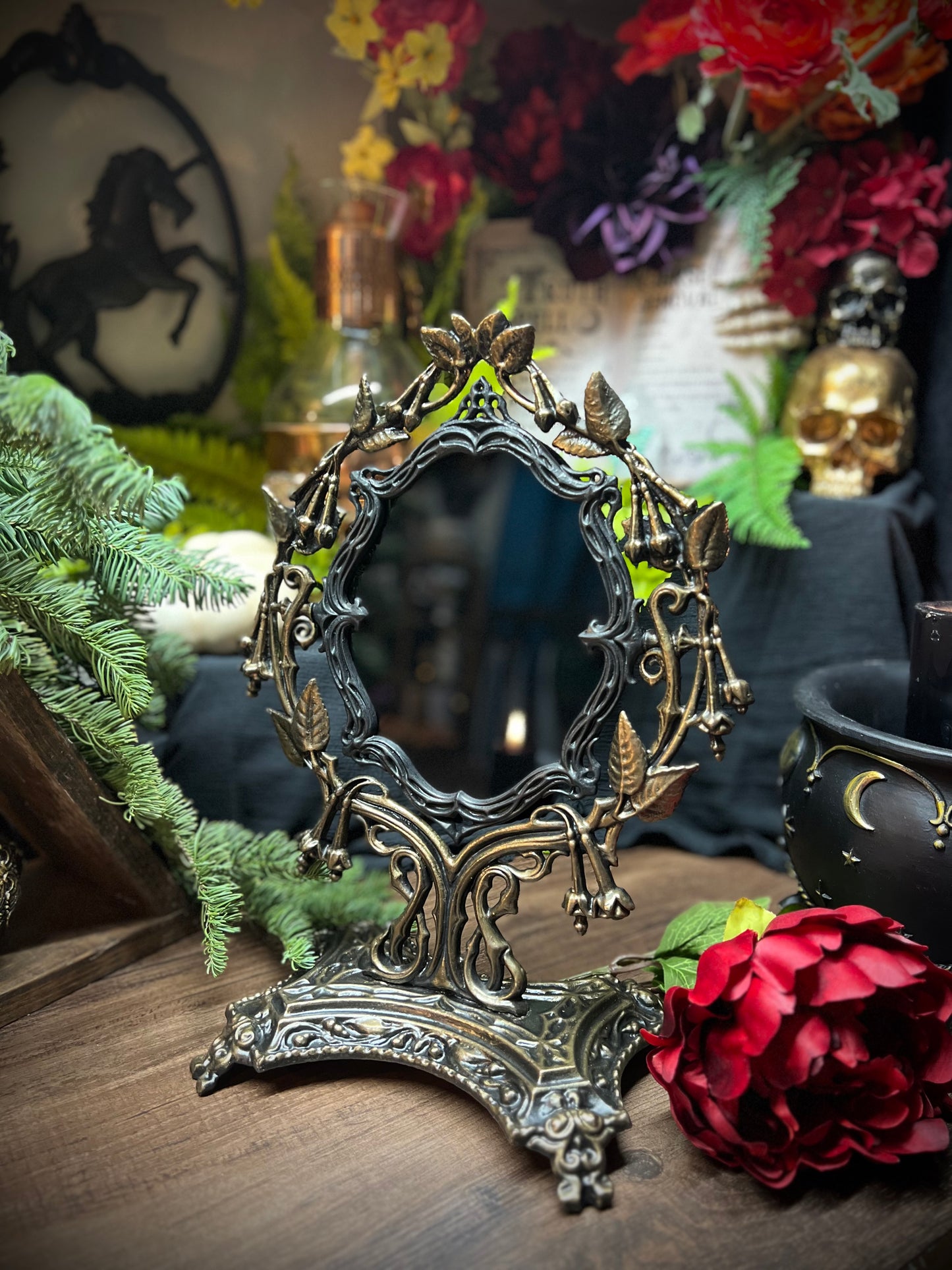 Lilith Heirloom Antique Footed Oval Divination Scrying Mirror Tabletop Shadow Work Gothic Victorian Witches Mirror MM120