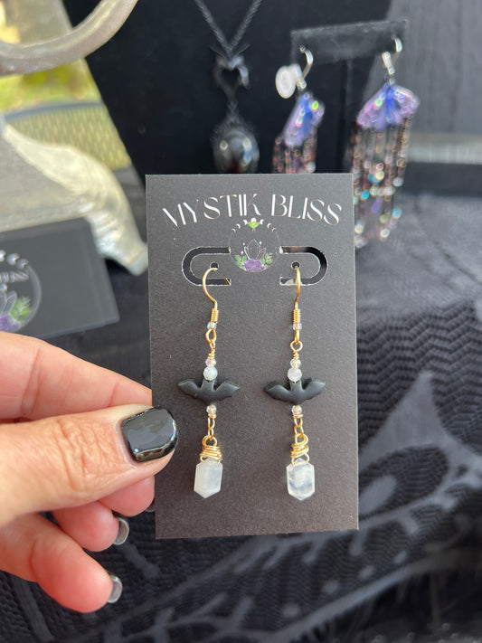 Moonstone Bat Dangle Earrings