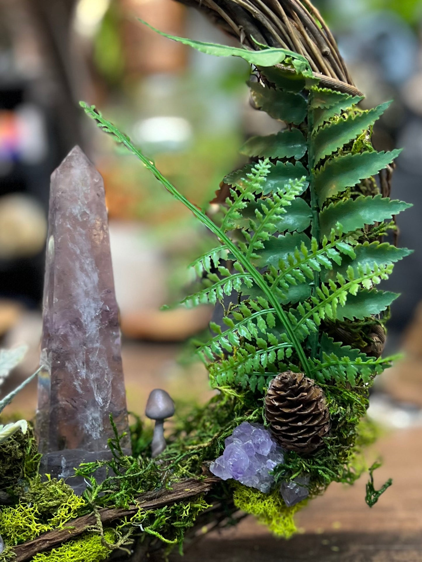 Crystal Moss Amethyst Quartz Wreath