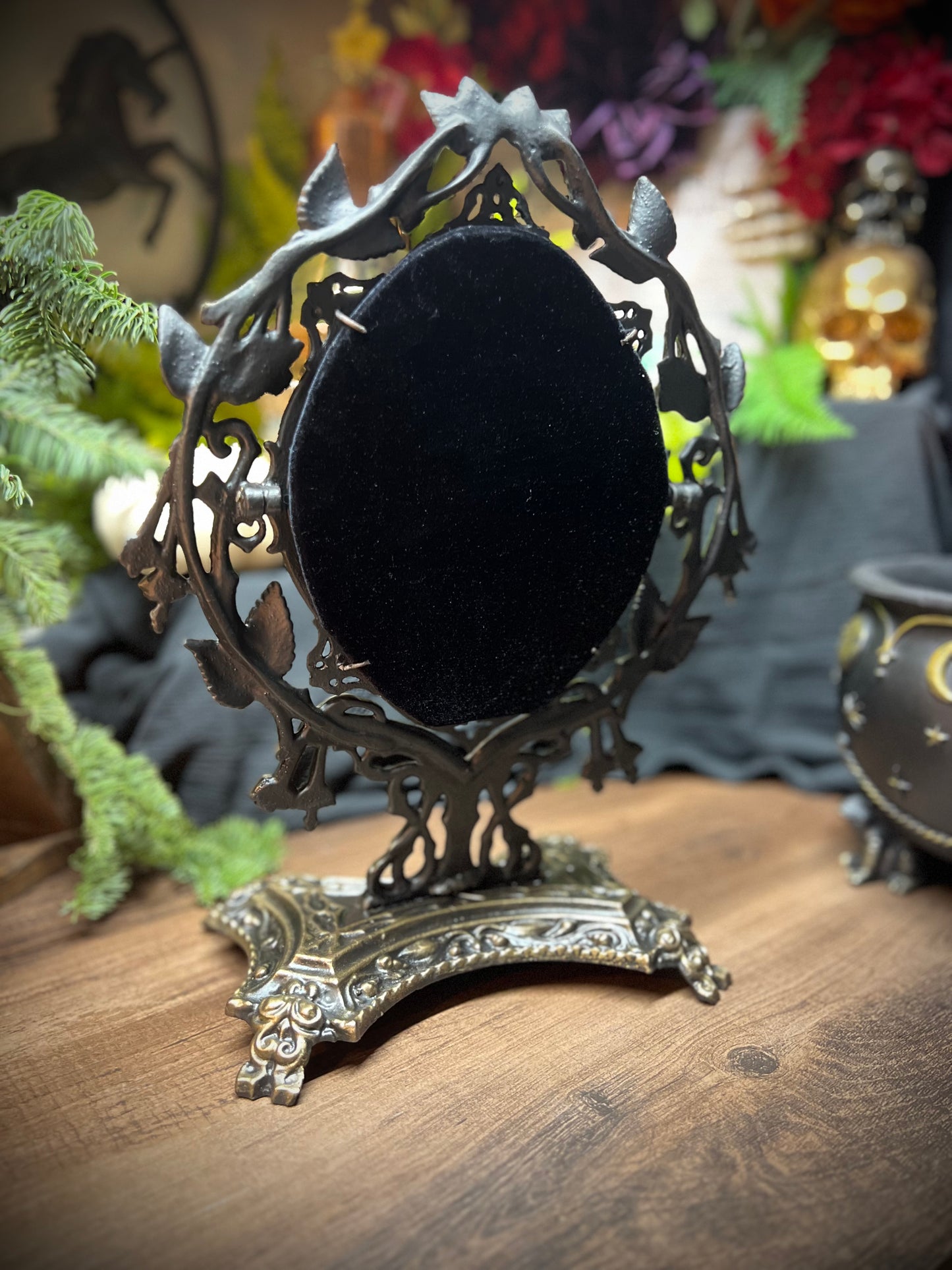 Lilith Heirloom Antique Footed Oval Divination Scrying Mirror Tabletop Shadow Work Gothic Victorian Witches Mirror MM120