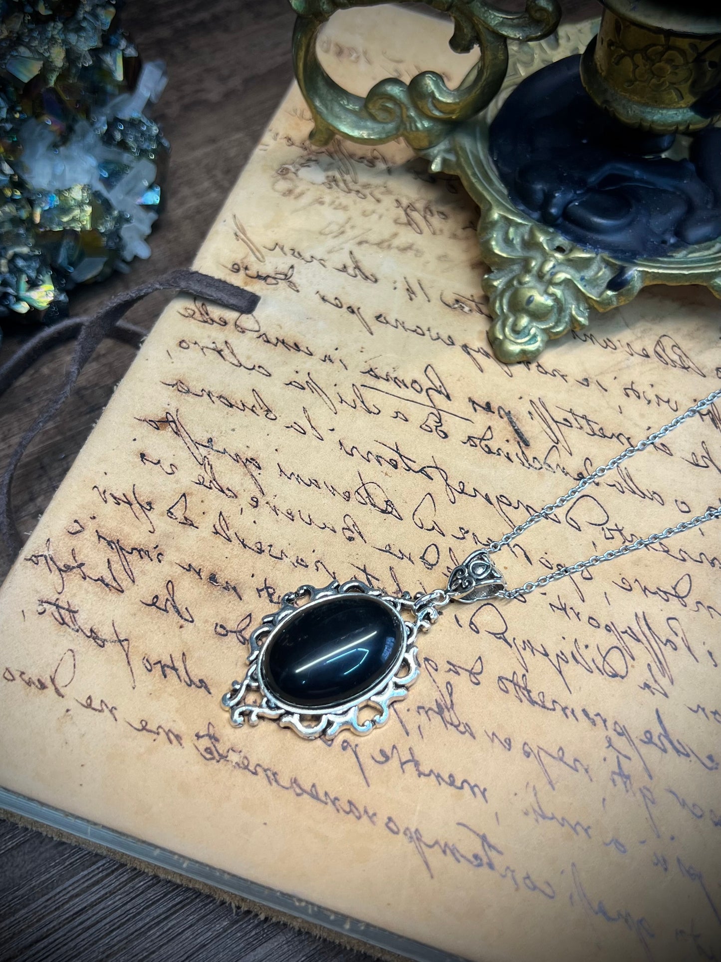 Obsidian Scrying Mirror Necklace Pendant PN35