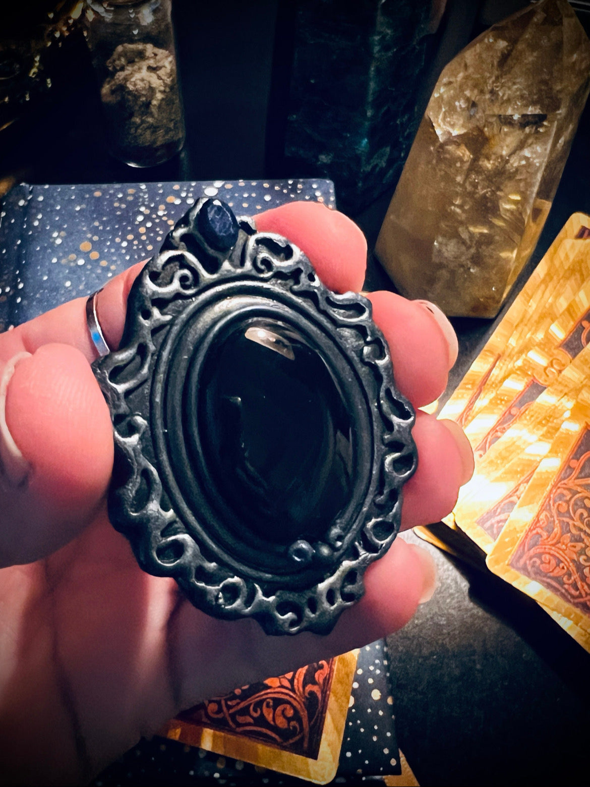 Obsidian Scrying Mirror Talisman Pocket Scrying Mirror Magick Gothic Victorian Mirror MM104