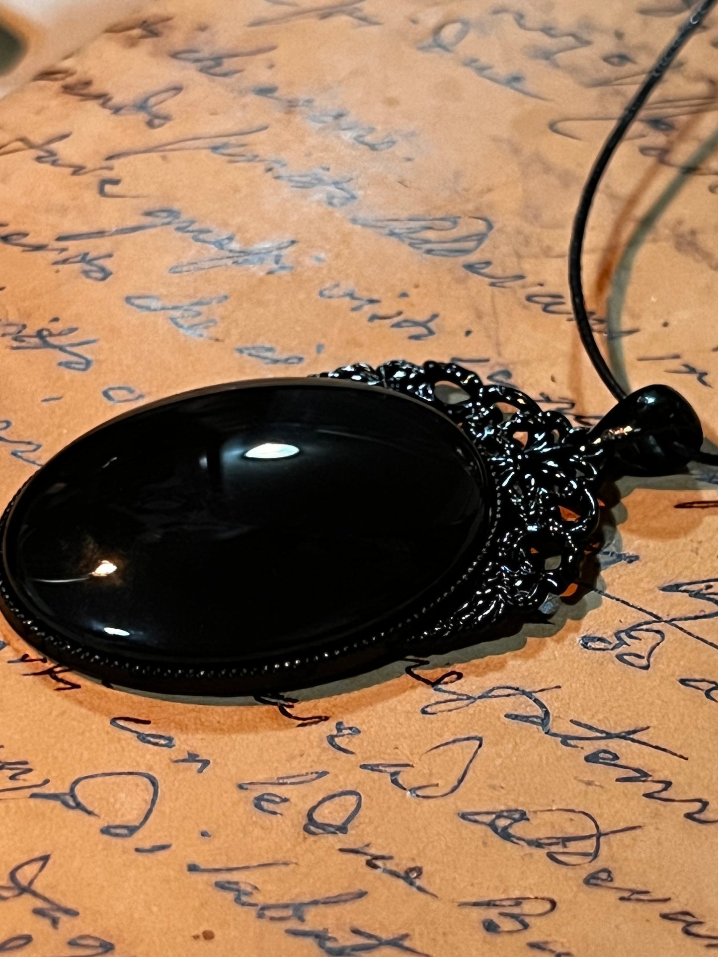 Black Obsidian Scrying Mirror Pendant Witches Magick Gothic Victorian Mirror Necklace PN6