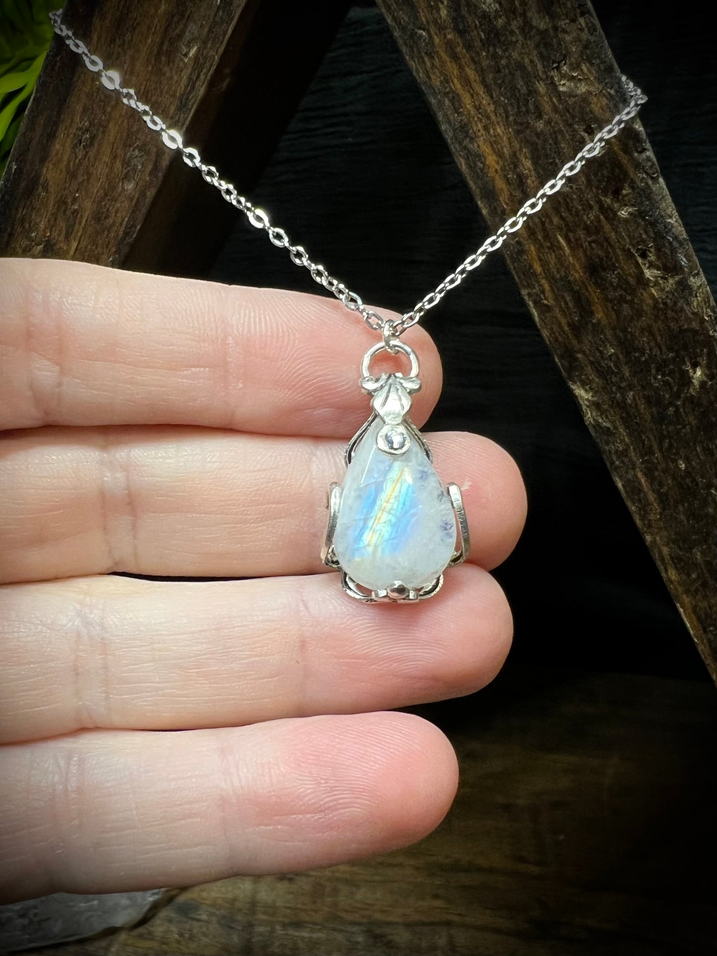 Moonstone Victorian Wrapped Pendant Necklace PN17