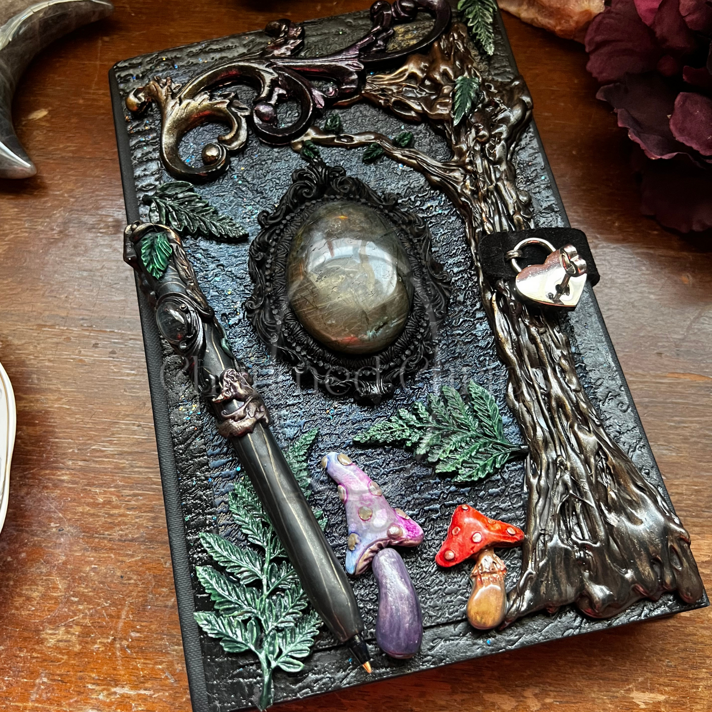 Portals Locking Journal & Pen Set- Handcrafted Hardcover Blank Book of Shadows Grimoire
