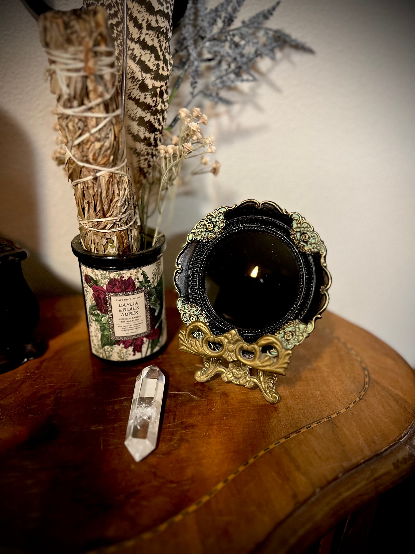 Luna- Small Round Black Scrying Mirror Divination Witches Mirror MM125