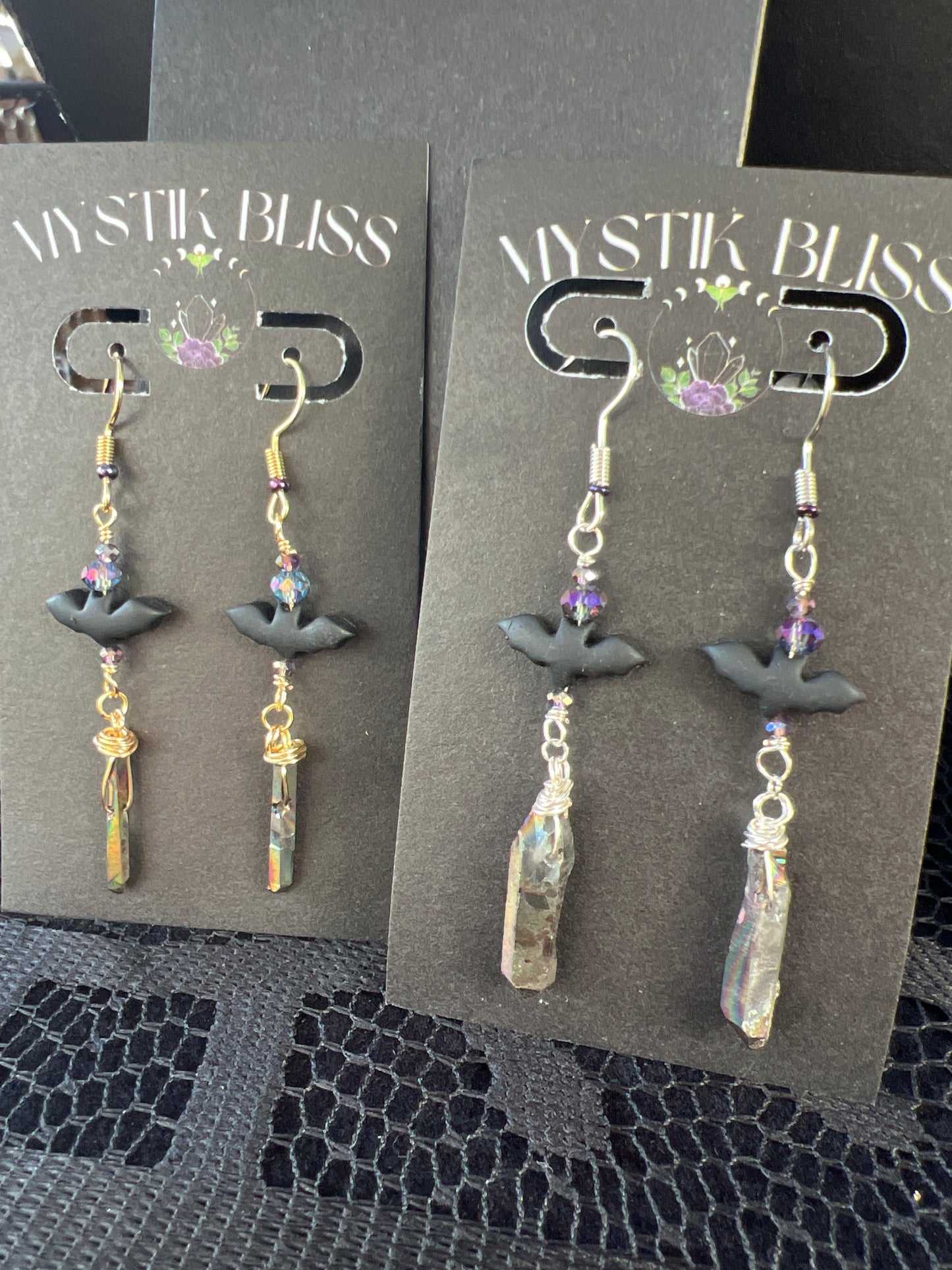 Quartz Bat Dangle Earrings