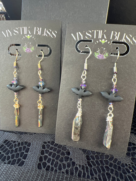 Quartz Bat Dangle Earrings