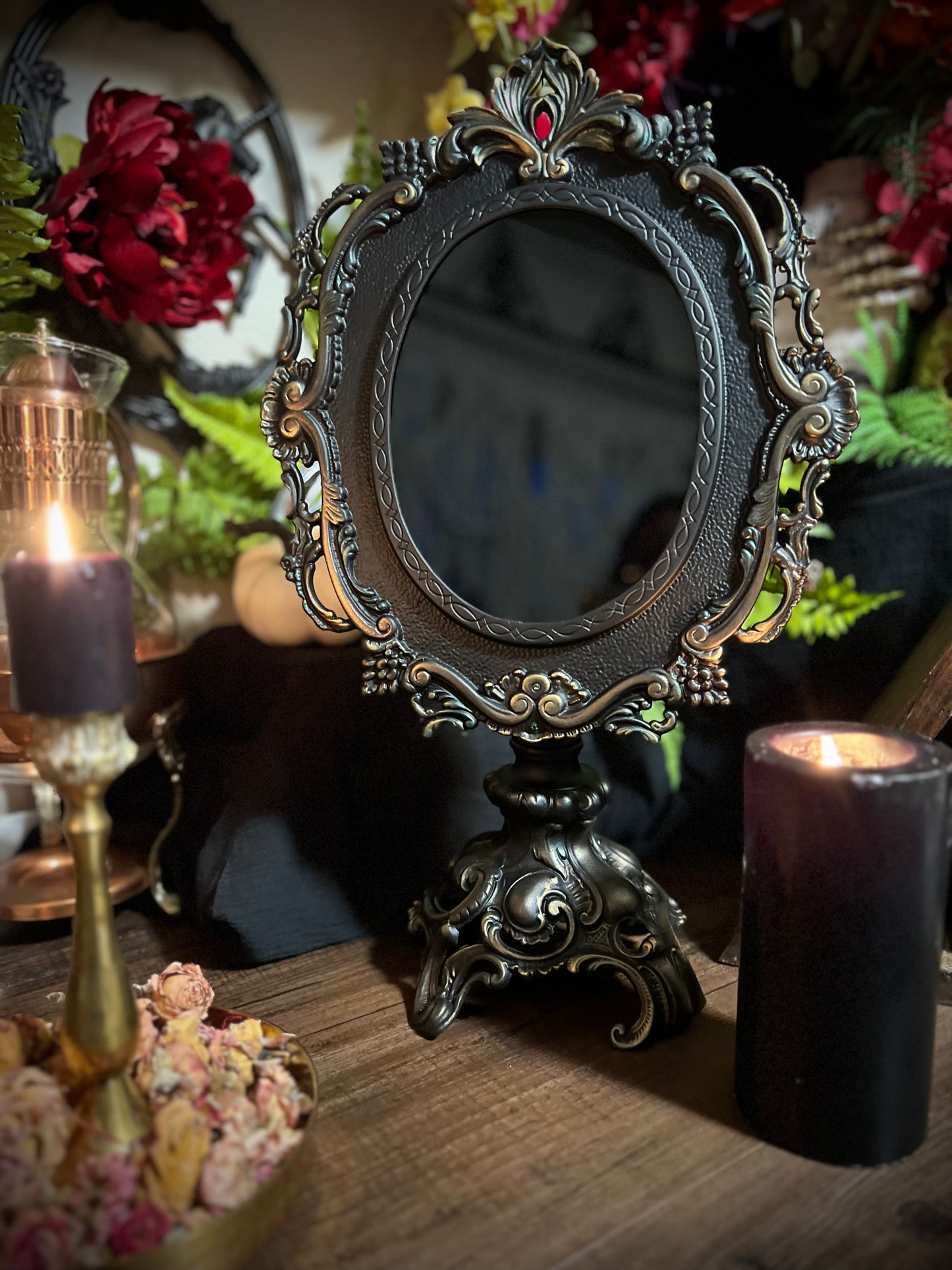 Forest Queen- Large Black Scrying Divination Mirror MM126