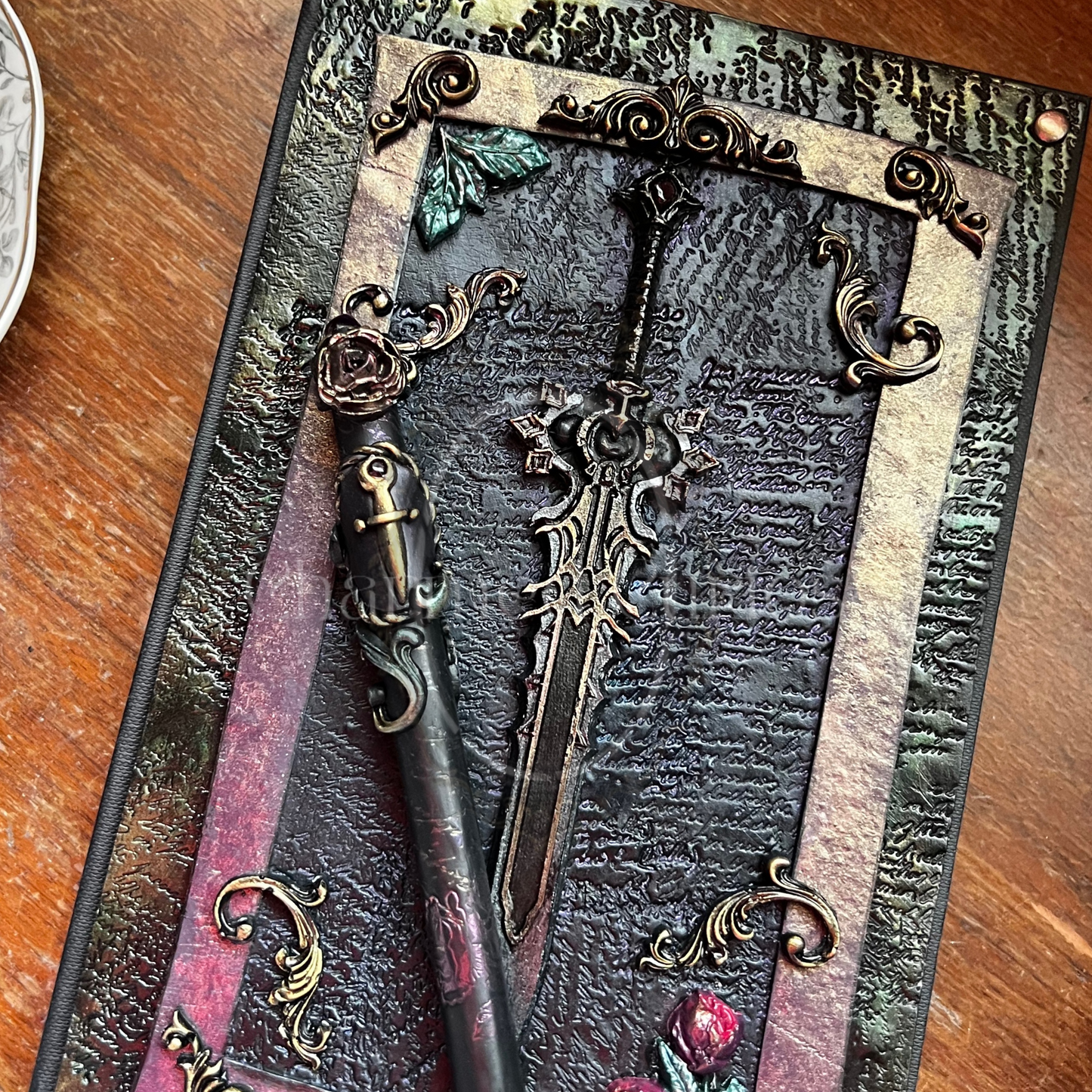 Queen of swords Journal & Pen Set- Handcrafted Hardcover Blank Book of Shadows Grimoire