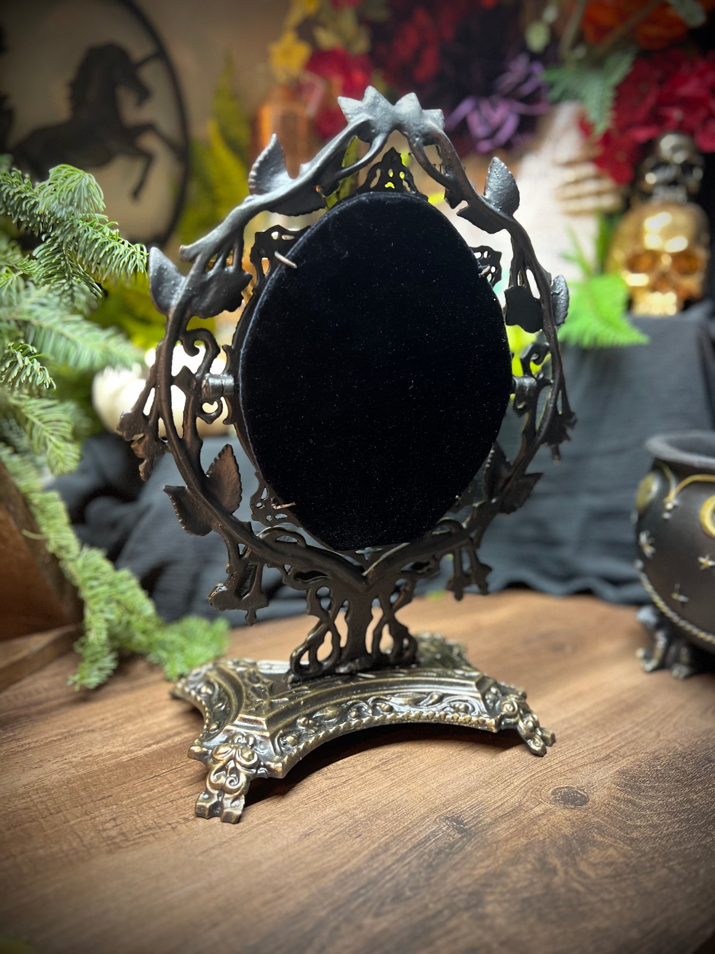 Lilith Heirloom Antique Footed Oval Divination Scrying Mirror Tabletop Shadow Work Gothic Victorian Witches Mirror MM120