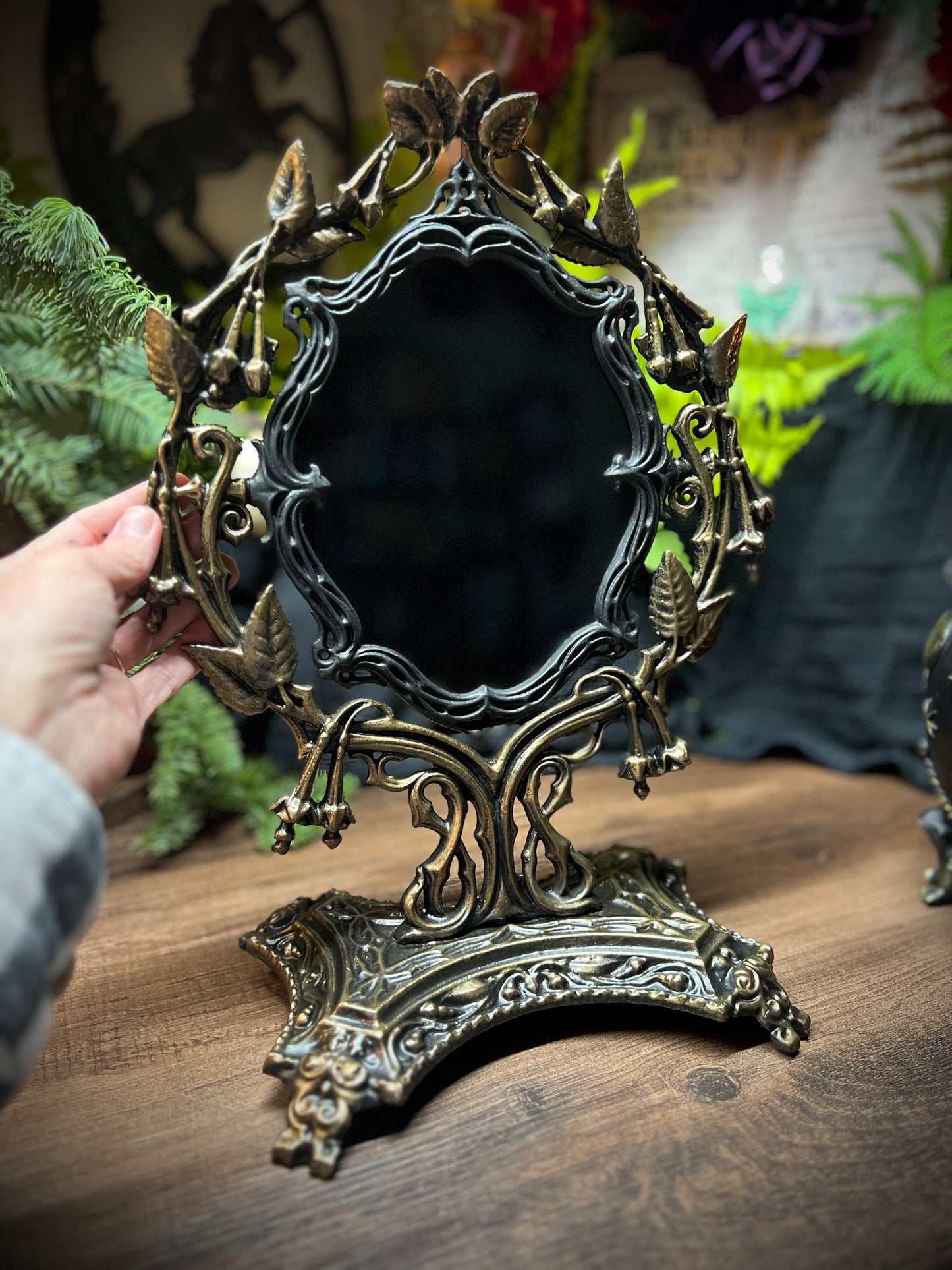 Lilith Heirloom Antique Footed Oval Divination Scrying Mirror Tabletop Shadow Work Gothic Victorian Witches Mirror MM120