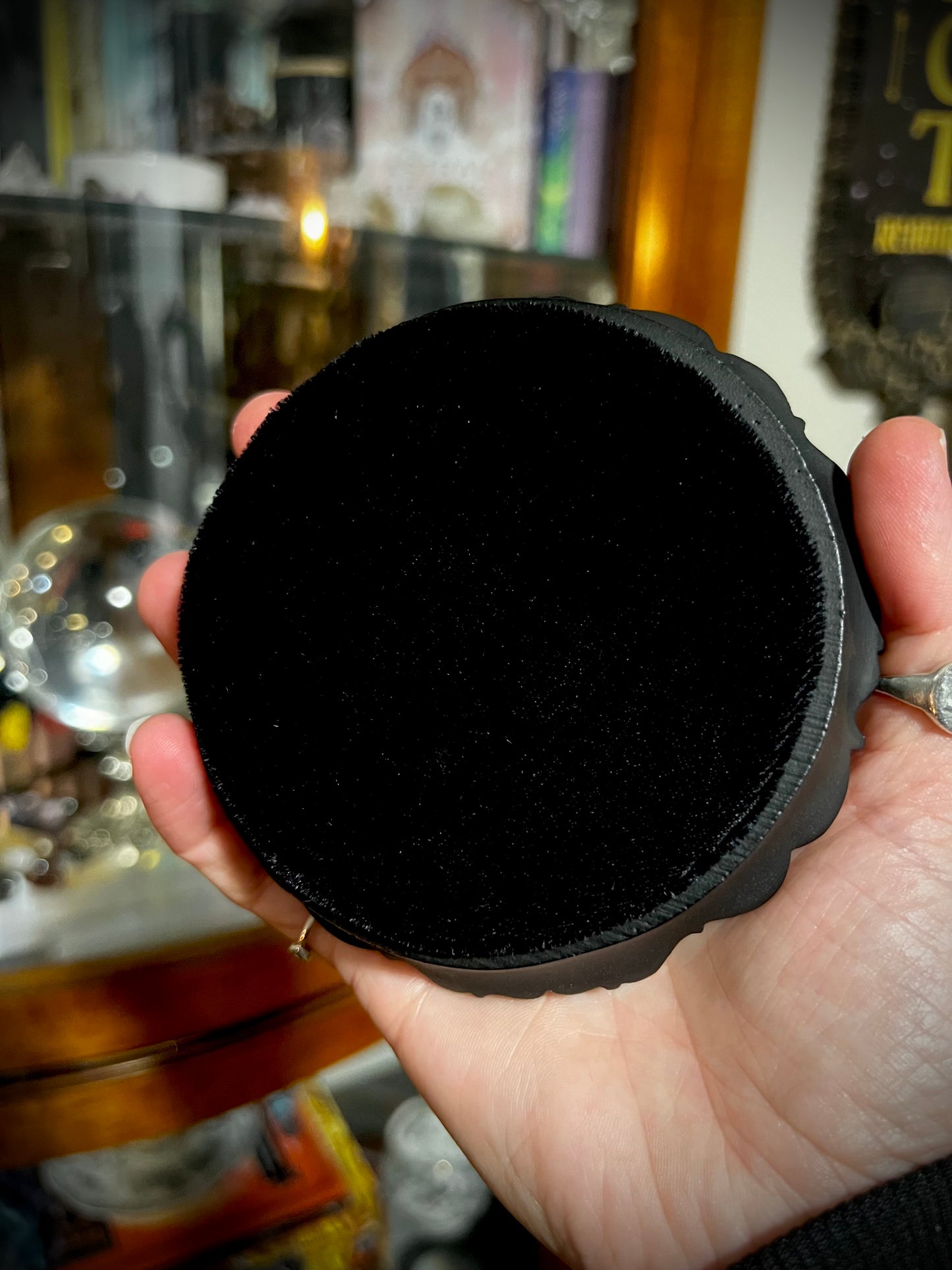 Luna- Small Round Black Scrying Mirror Divination Witches Mirror MM125