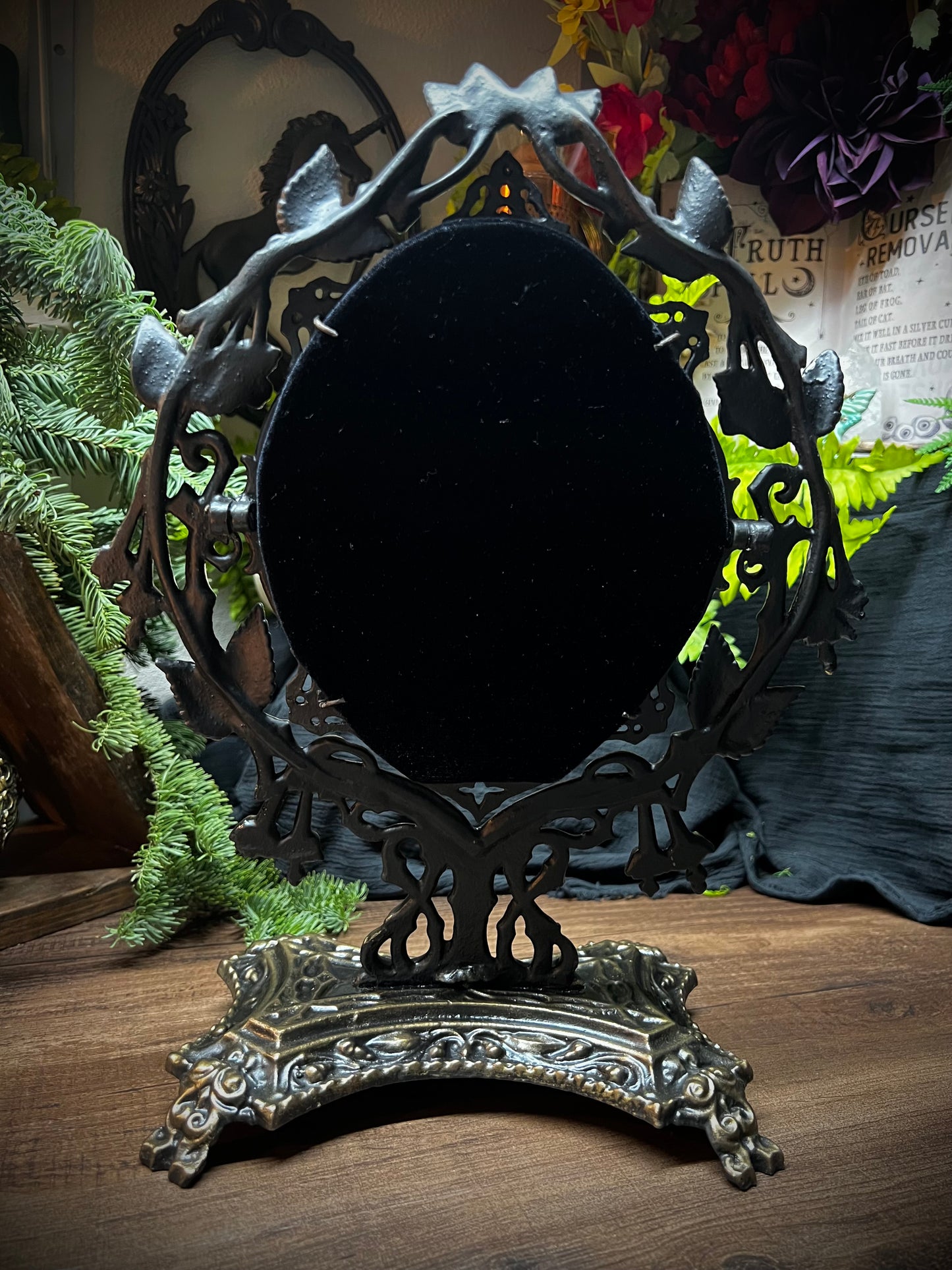 Lilith Heirloom Antique Footed Oval Divination Scrying Mirror Tabletop Shadow Work Gothic Victorian Witches Mirror MM120