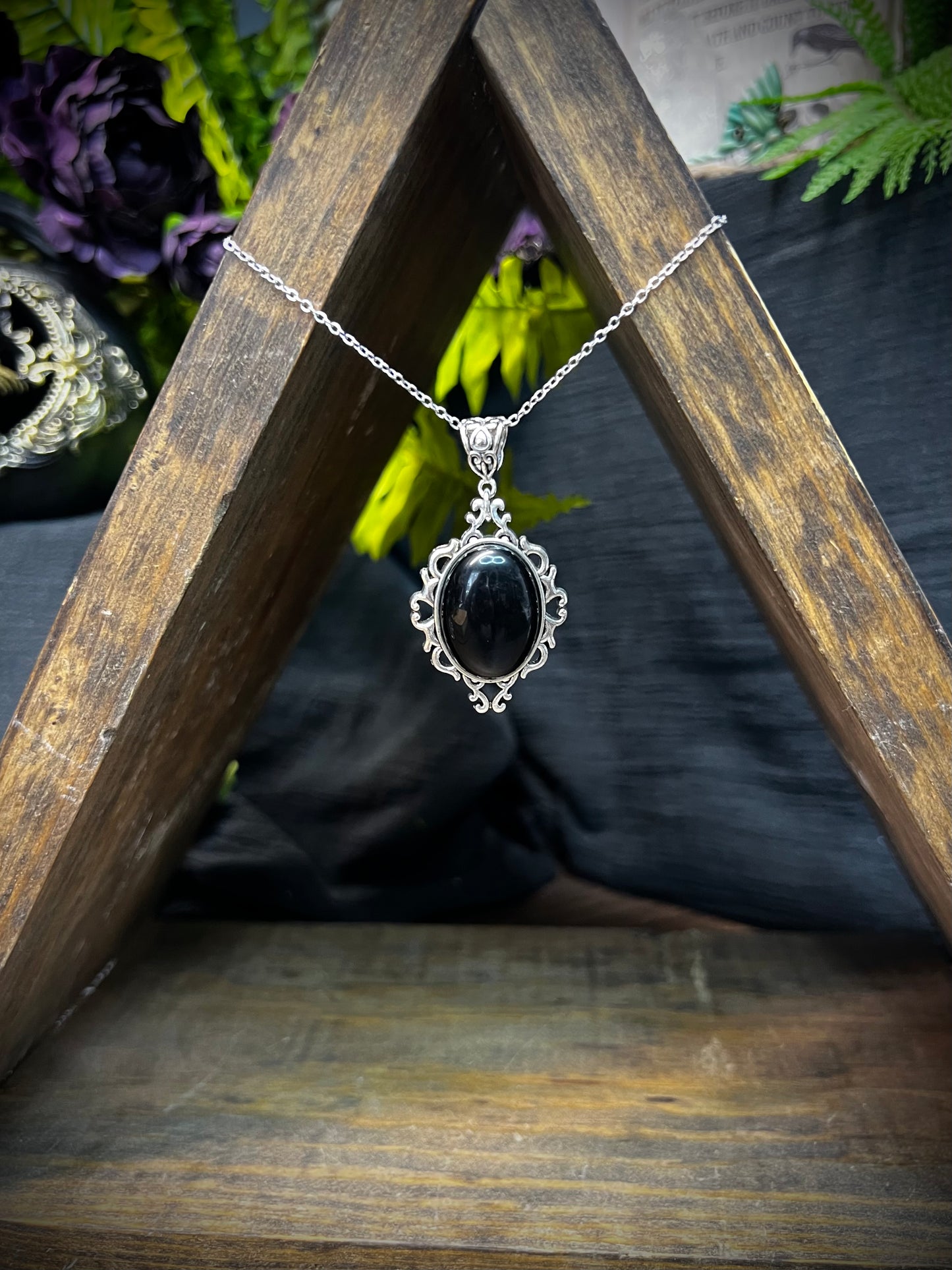 Obsidian Scrying Mirror Necklace Pendant PN35