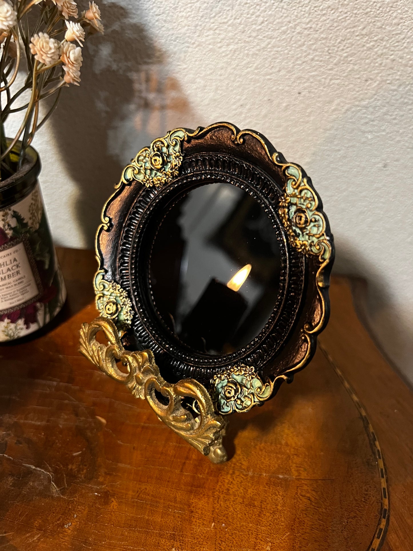 Luna- Small Round Black Scrying Mirror Divination Witches Mirror MM125