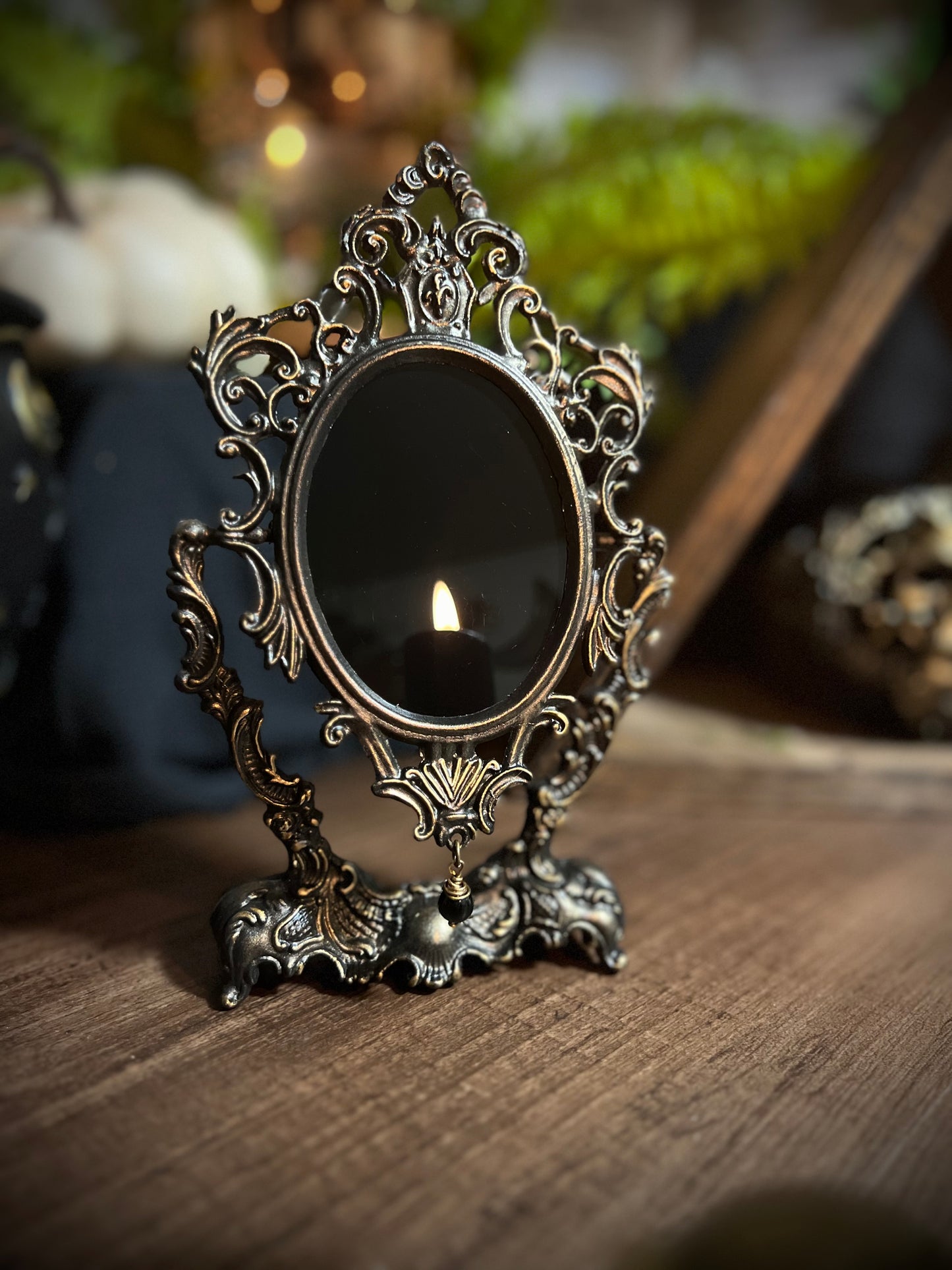 Fancy Ornate Black Scrying Mirror Vintage Italian Rococo Footed Mirror Tilt Mirror Magical Victorian Gothic Mirror Witches Mirror Divination Mirror