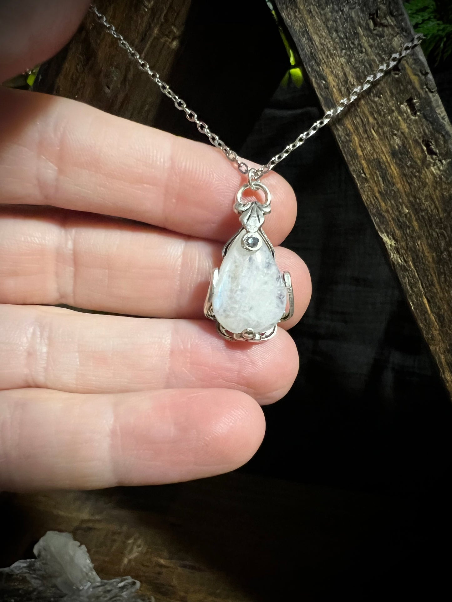 Moonstone Victorian Wrapped Pendant Necklace PN17