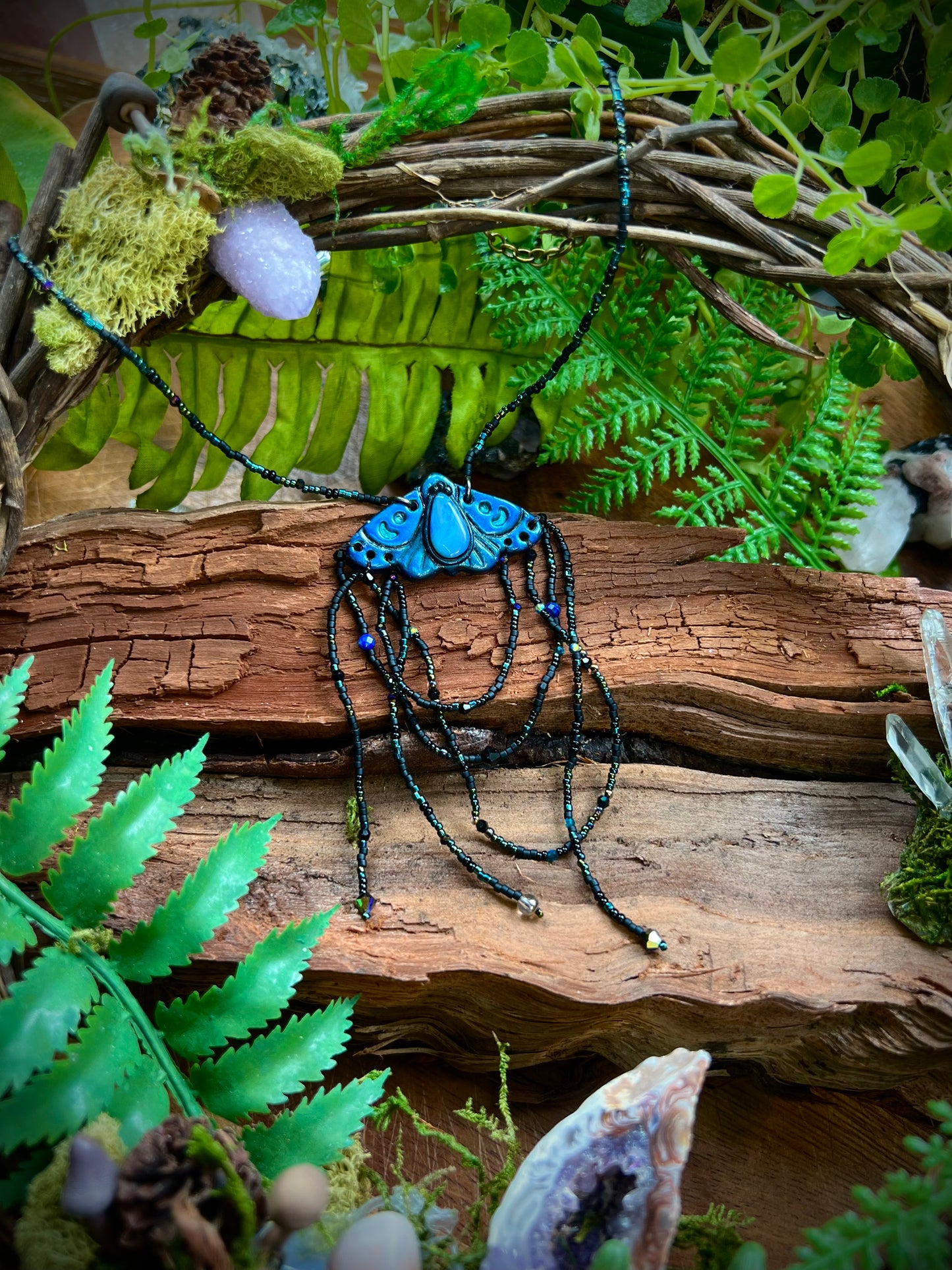 Fairycore moth necklace embodying inspiration, intuition, and creativi