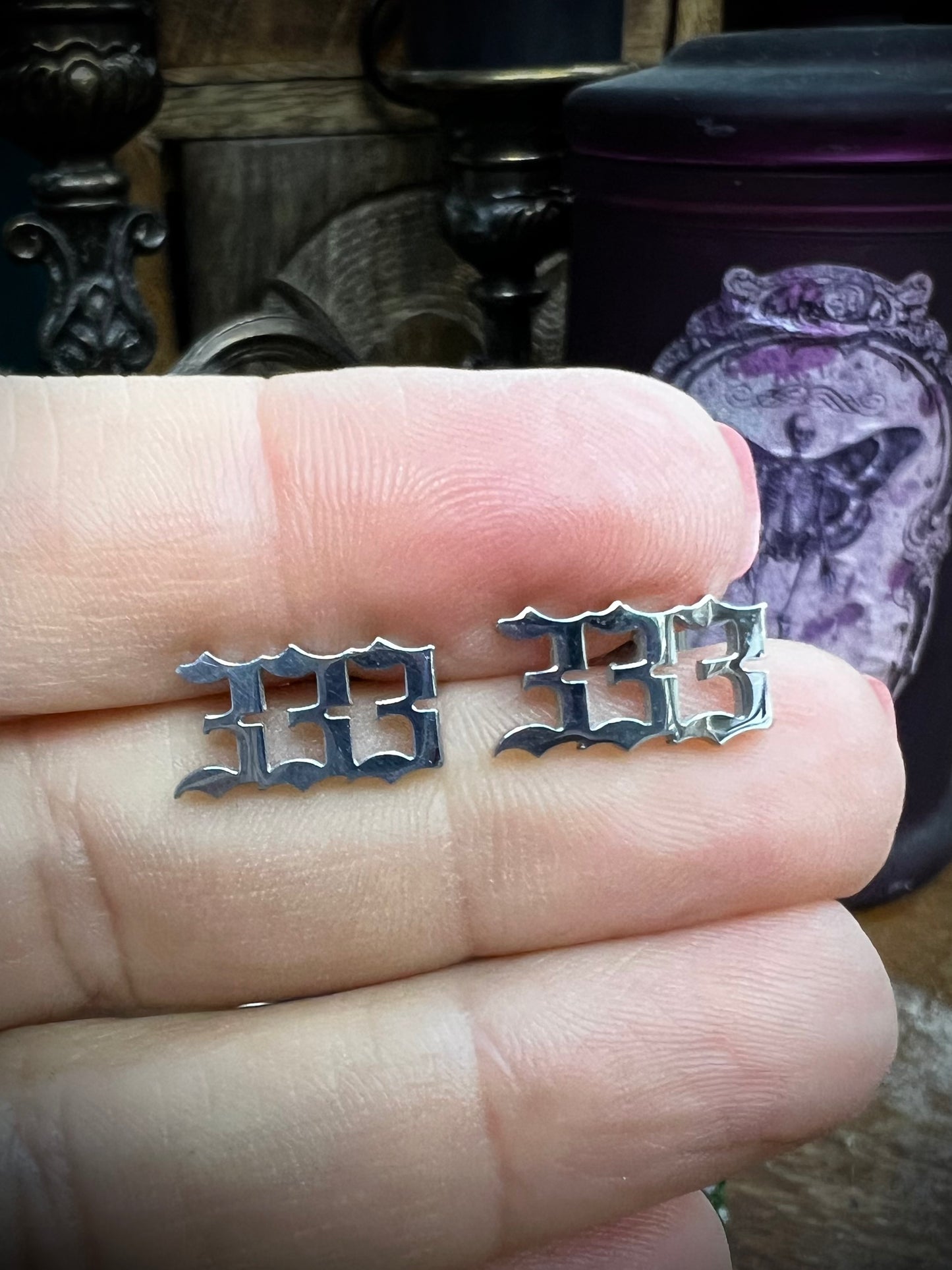 Numerology 333 stud earrings with magical background