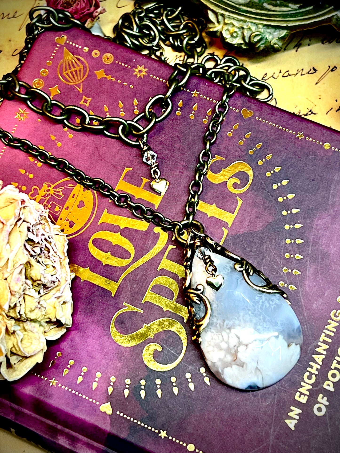 Flower Agate Love Rocks Layered Necklace