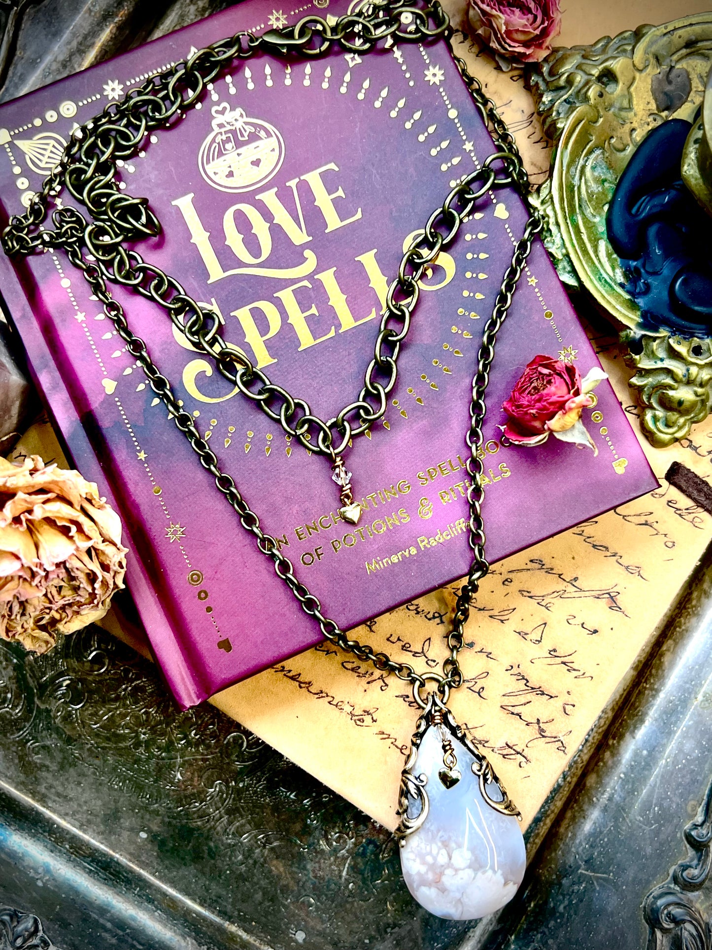 Flower Agate Love Rocks Layered Necklace