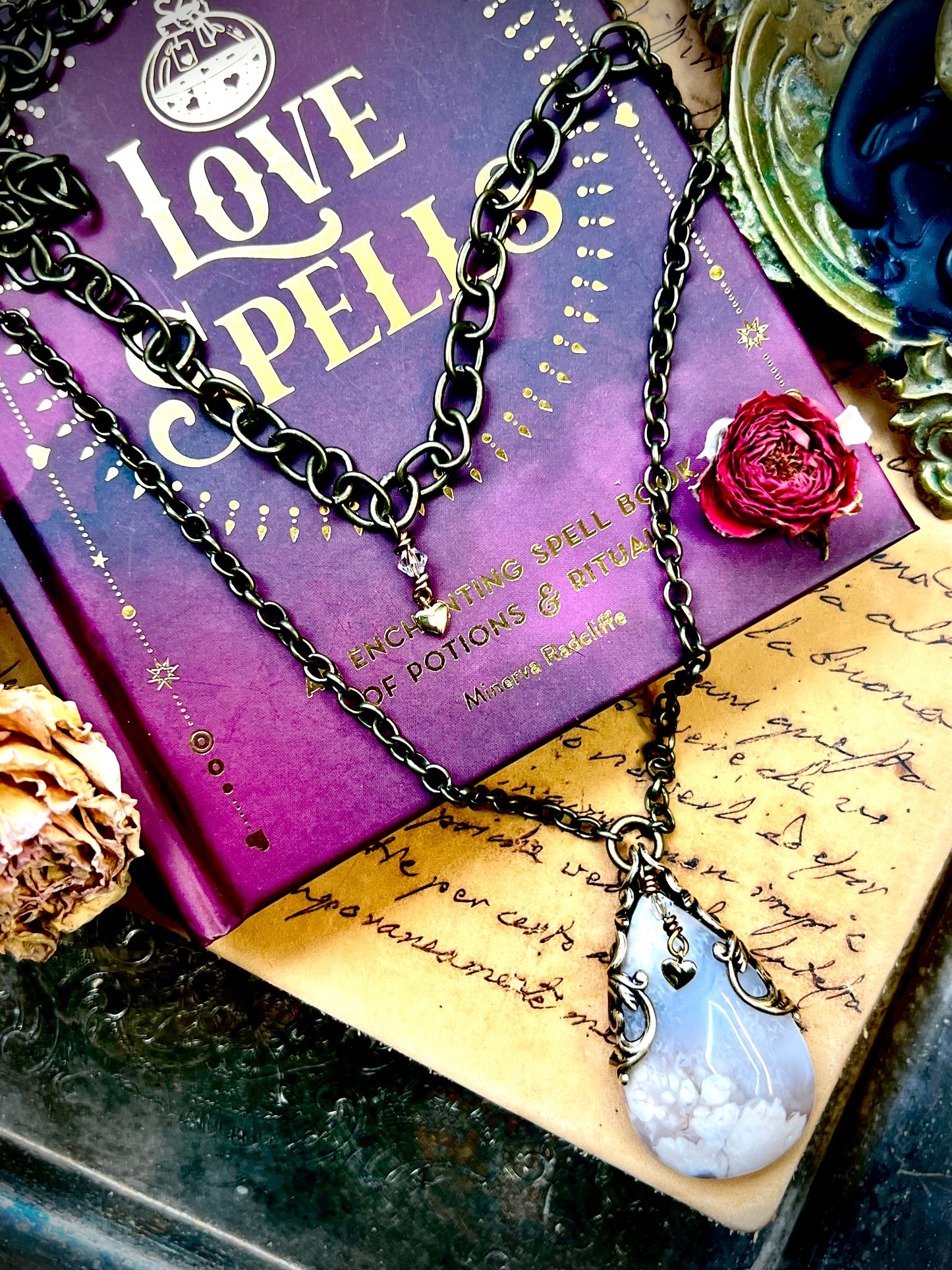 Flower Agate Love Rocks Layered Necklace