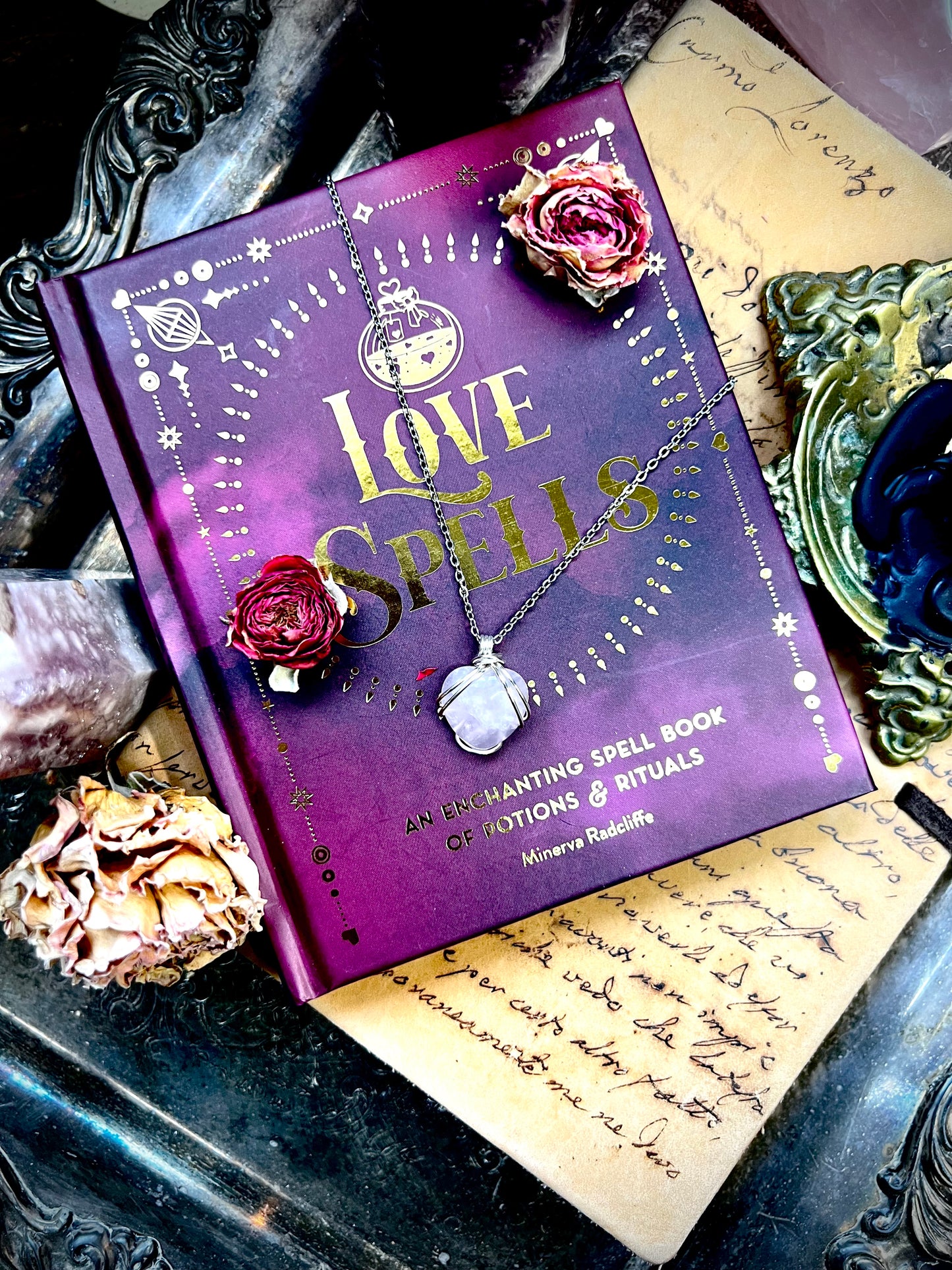 Love Rocks Silver Heart Wrapped Rose Quartz