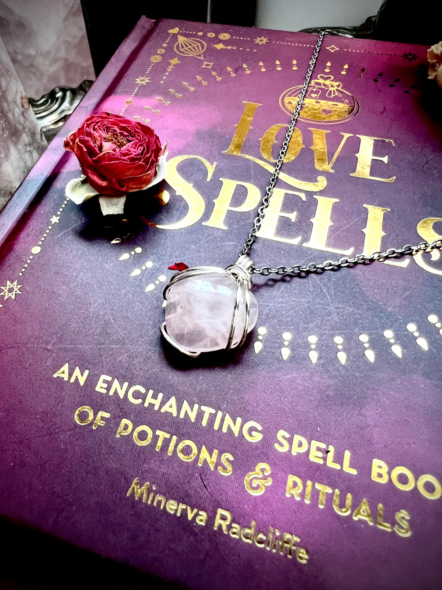 Love Rocks Silver Heart Wrapped Rose Quartz