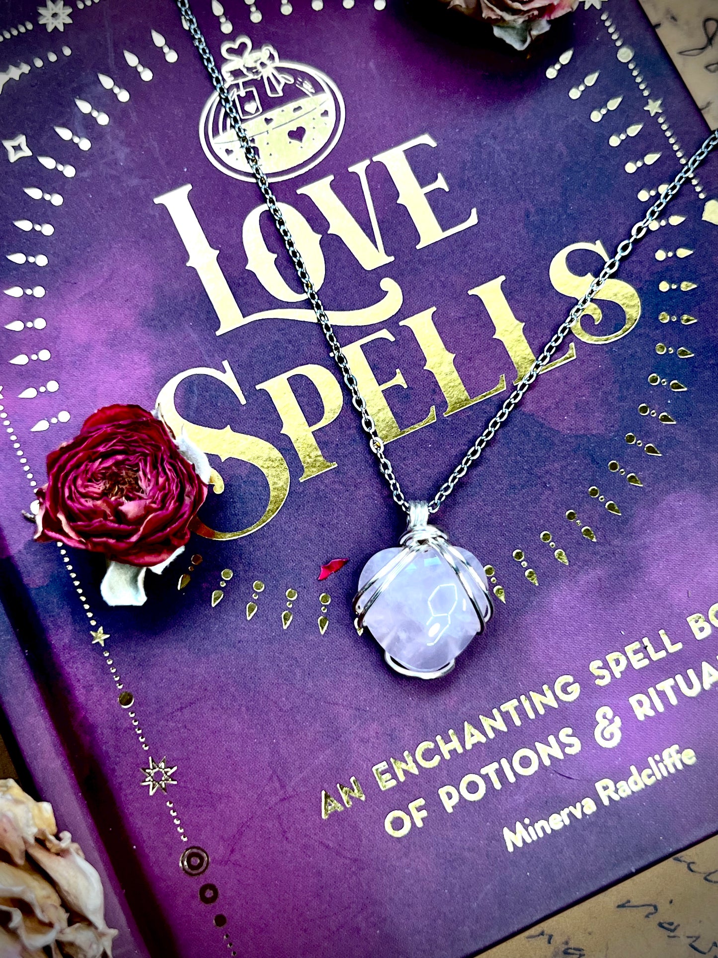 Love Rocks Silver Heart Wrapped Rose Quartz