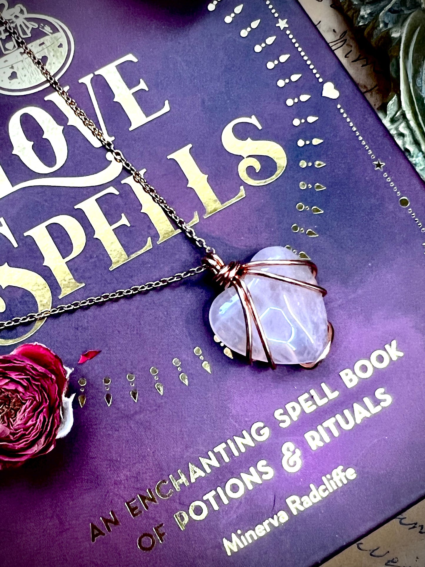 Love Rocks Copper Heart Wrapped Rose Quartz