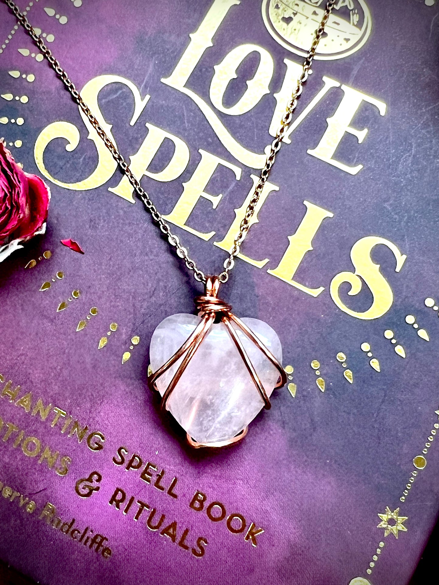 Love Rocks Copper Heart Wrapped Rose Quartz