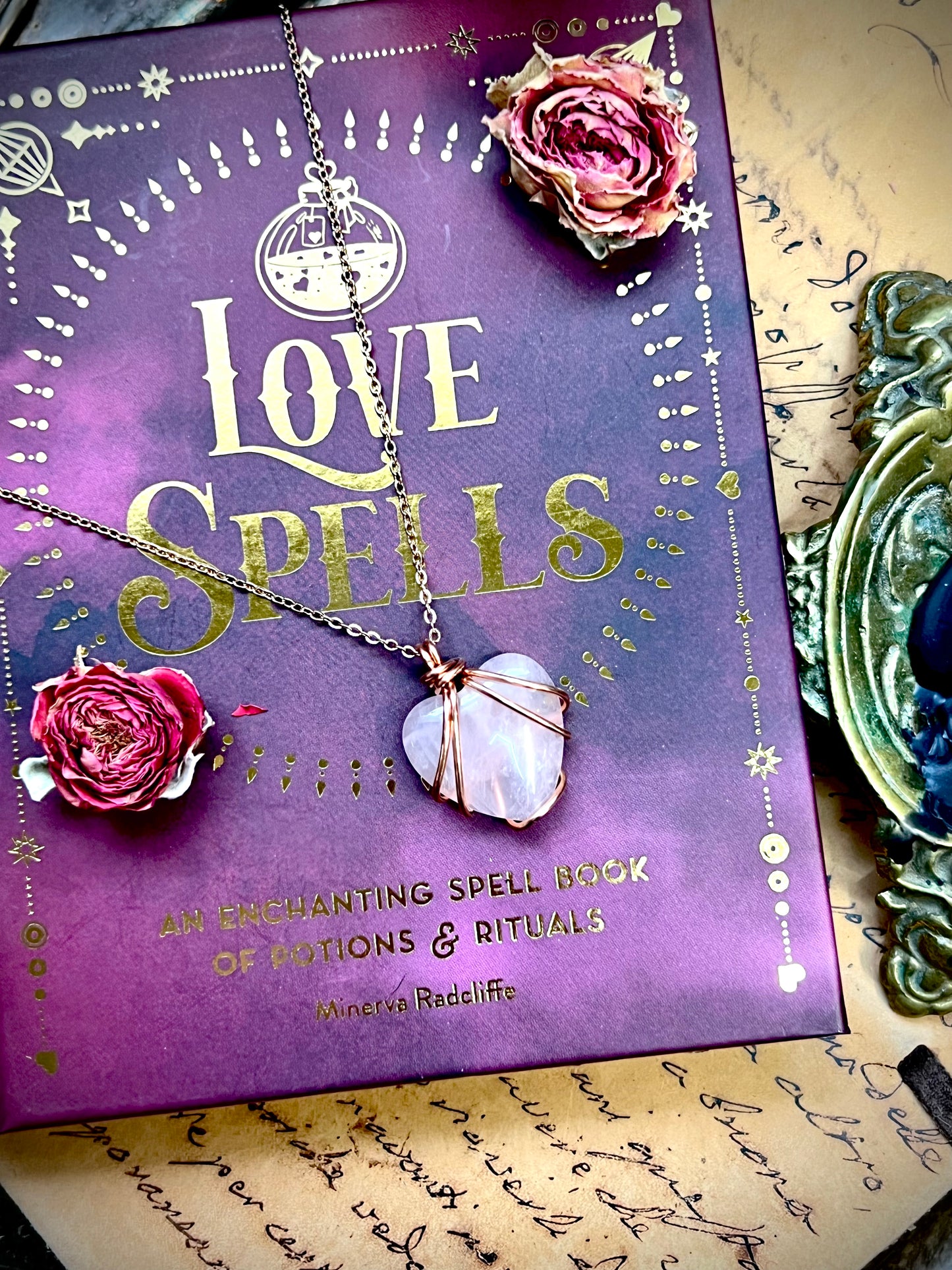 Love Rocks Copper Heart Wrapped Rose Quartz