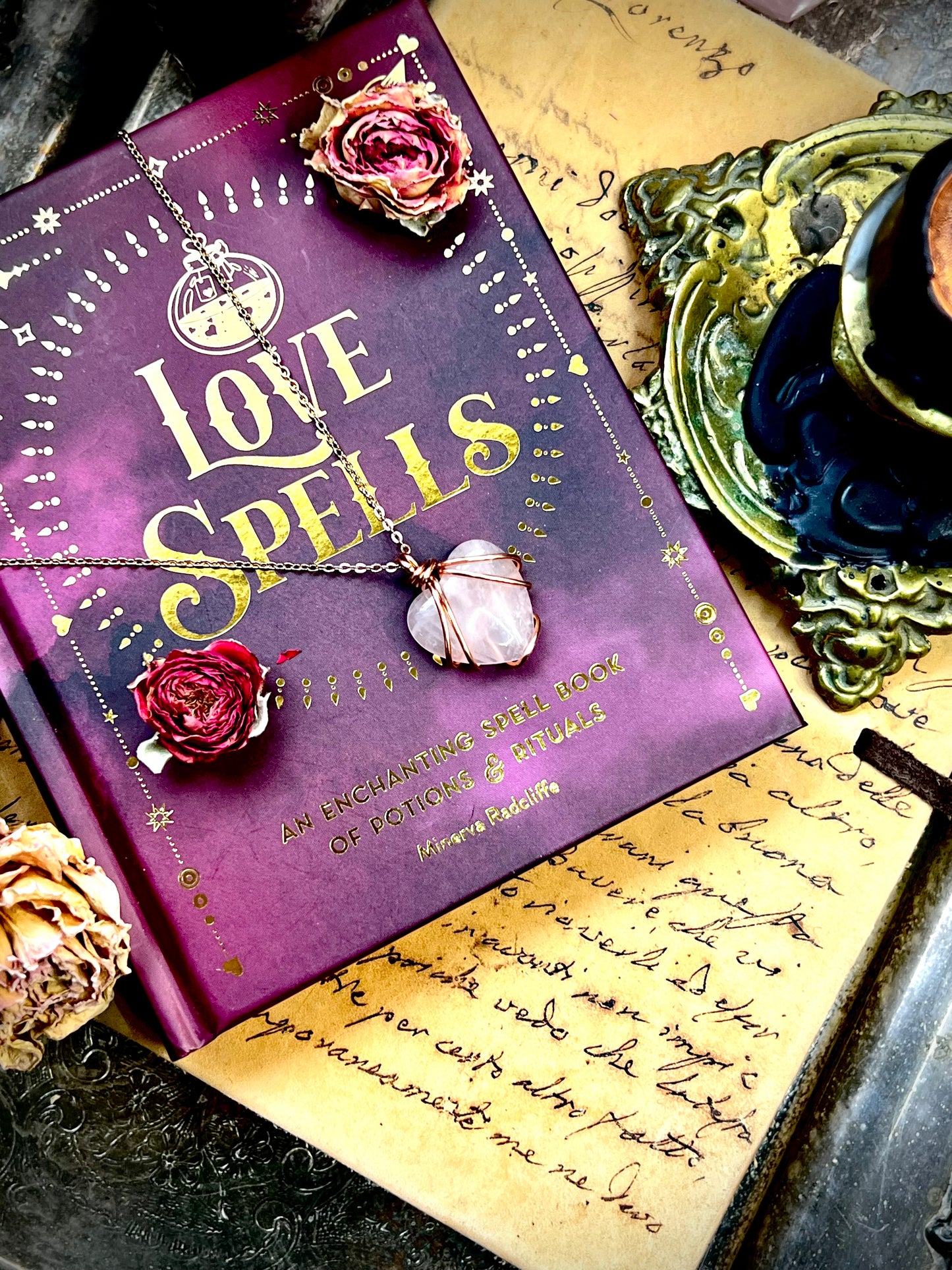 Love Rocks Copper Heart Wrapped Rose Quartz