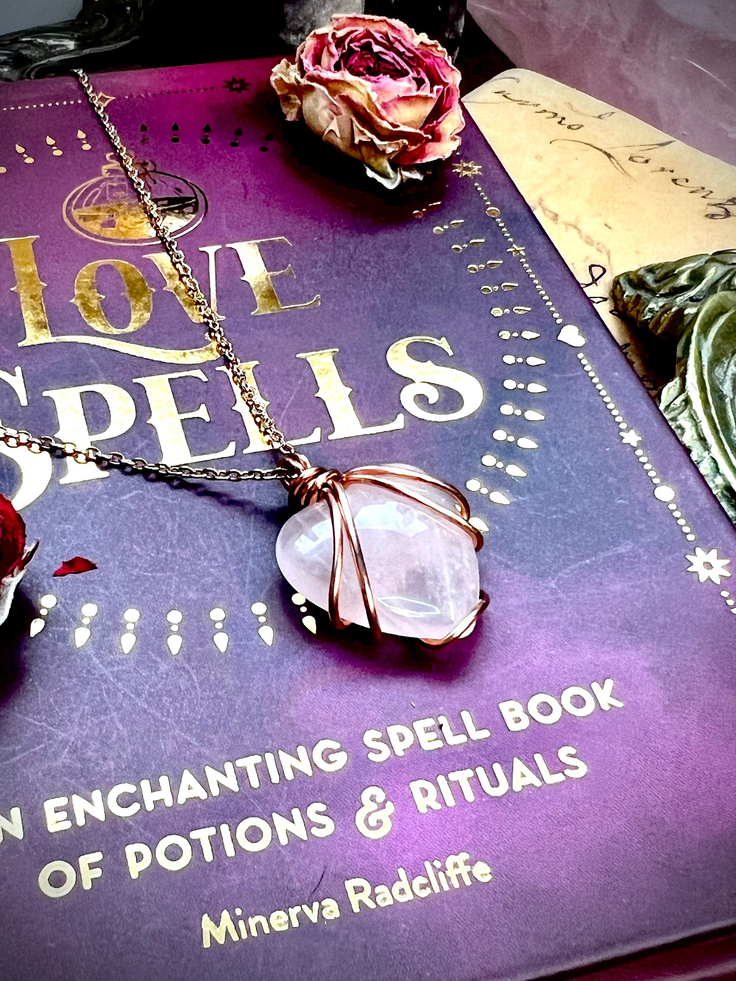Love Rocks Copper Heart Wrapped Rose Quartz