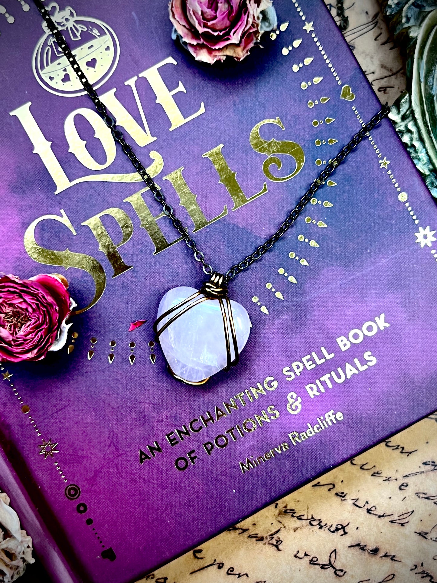 Love Rocks Bronze Heart Wrapped Rose Quartz