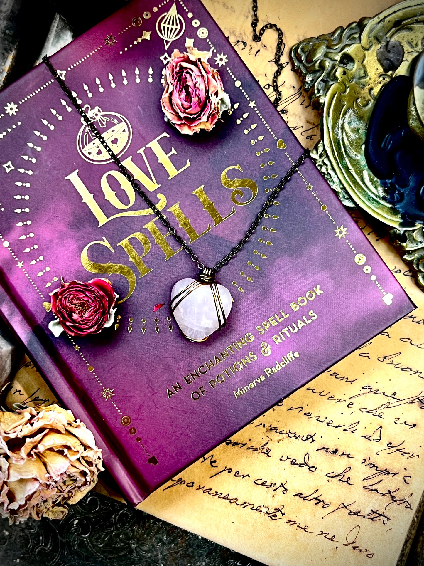 Love Rocks Bronze Heart Wrapped Rose Quartz