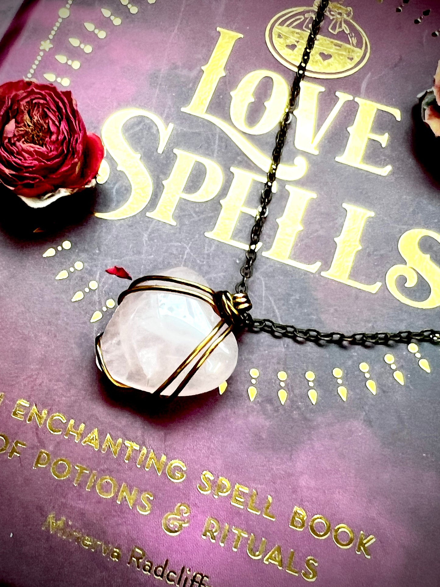 Love Rocks Bronze Heart Wrapped Rose Quartz