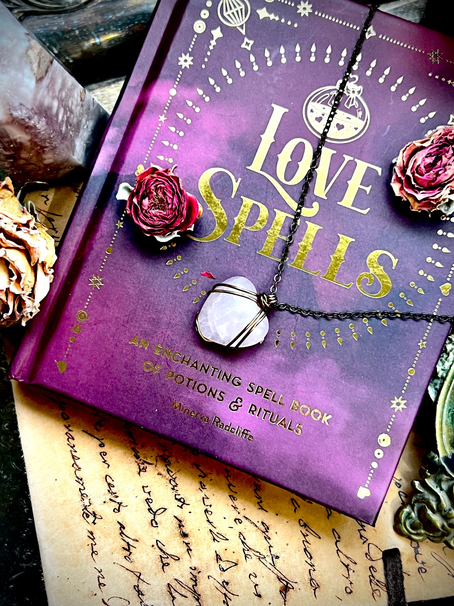 Love Rocks Bronze Heart Wrapped Rose Quartz
