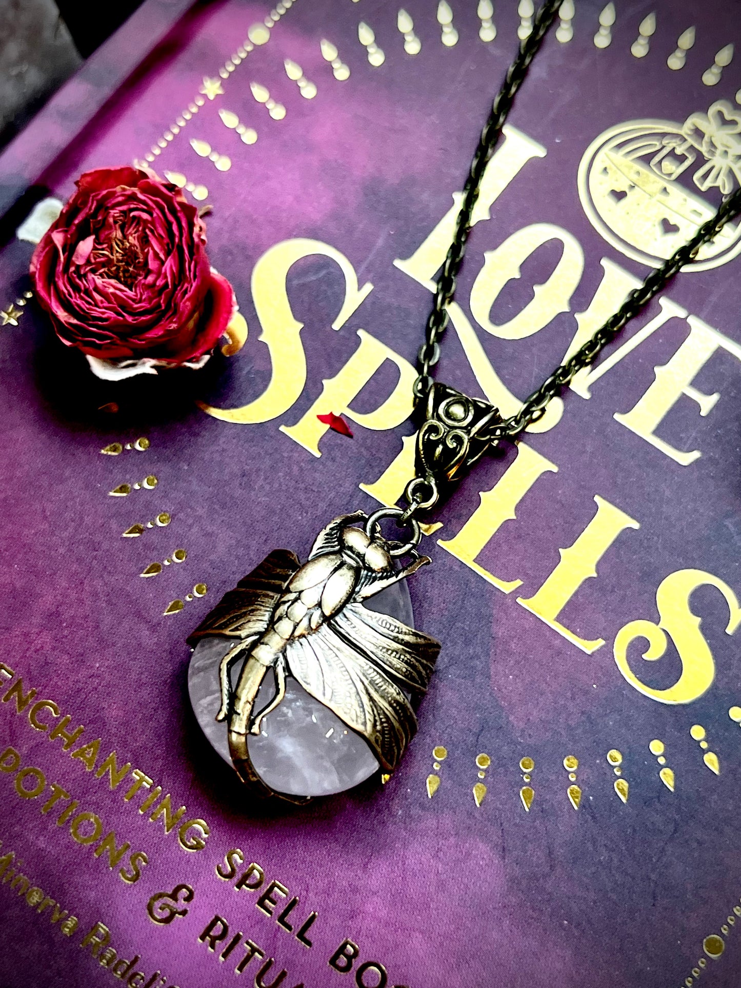 Love Rocks Dragonfly Wrapped Rose Quartz HC207