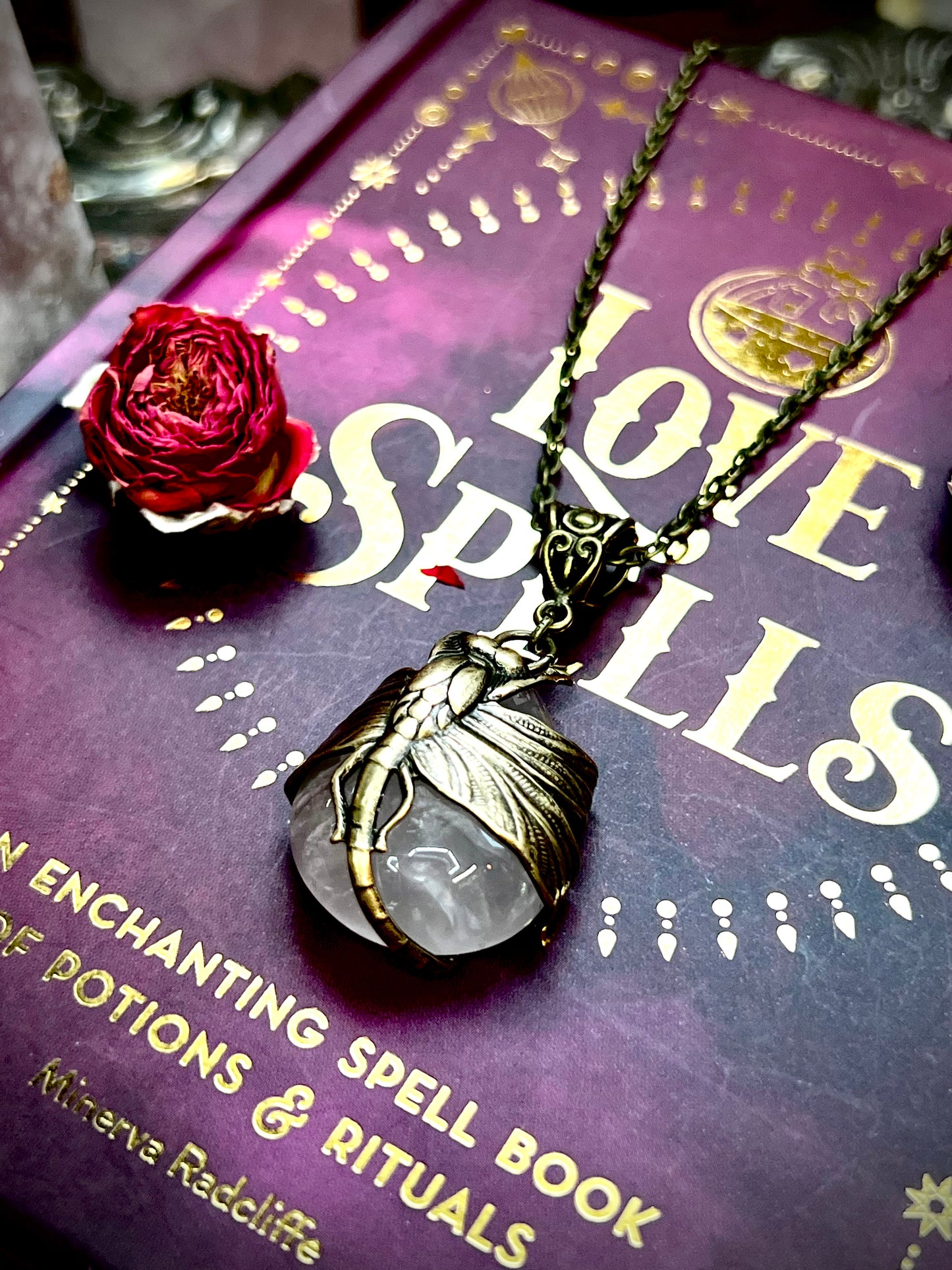 Love Rocks Dragonfly Wrapped Rose Quartz HC207