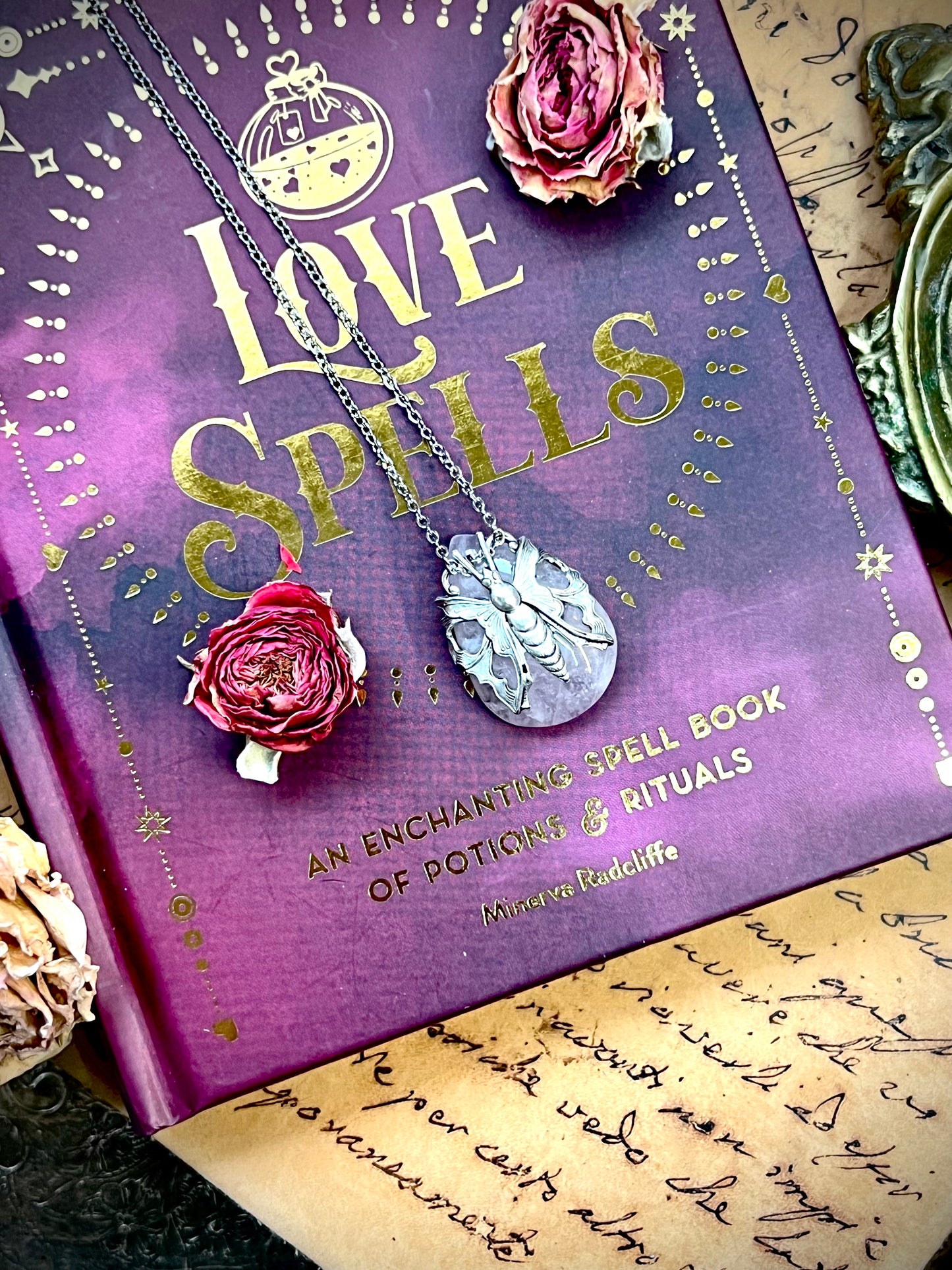 Love Rocks Silver Moth Wrapped Rose Quartz HC203
