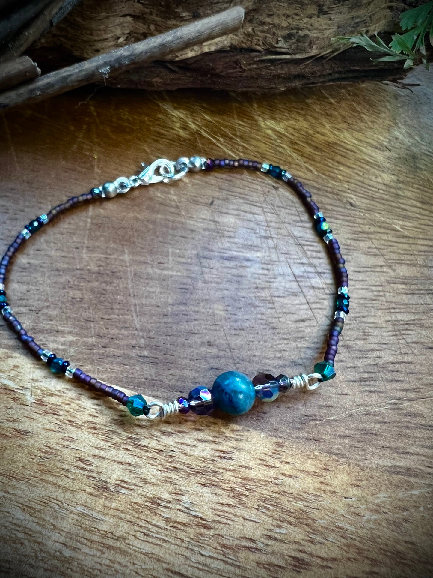 Forest-fairy inspired bracelet with seed beads and crystal shimmer