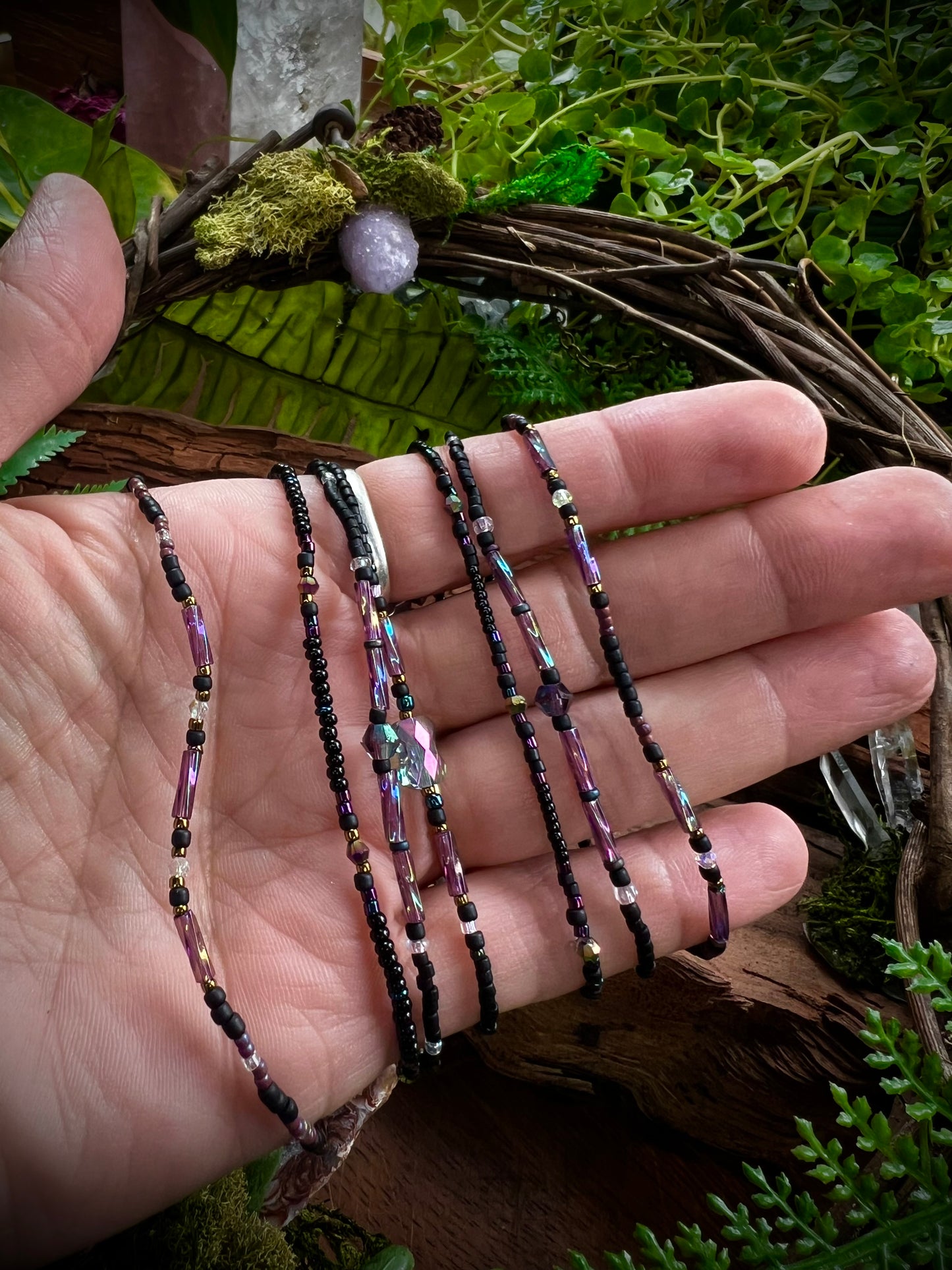Iridescent Aurora Crystal Stacking Stretch Bracelets Moonlit Dreams