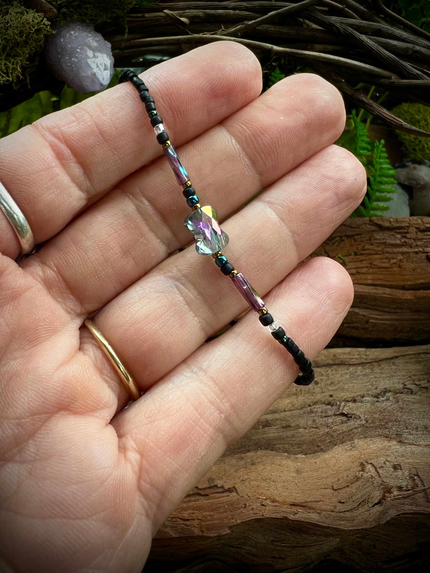 Iridescent Aurora Crystal Stacking Stretch Bracelets Moonlit Dreams