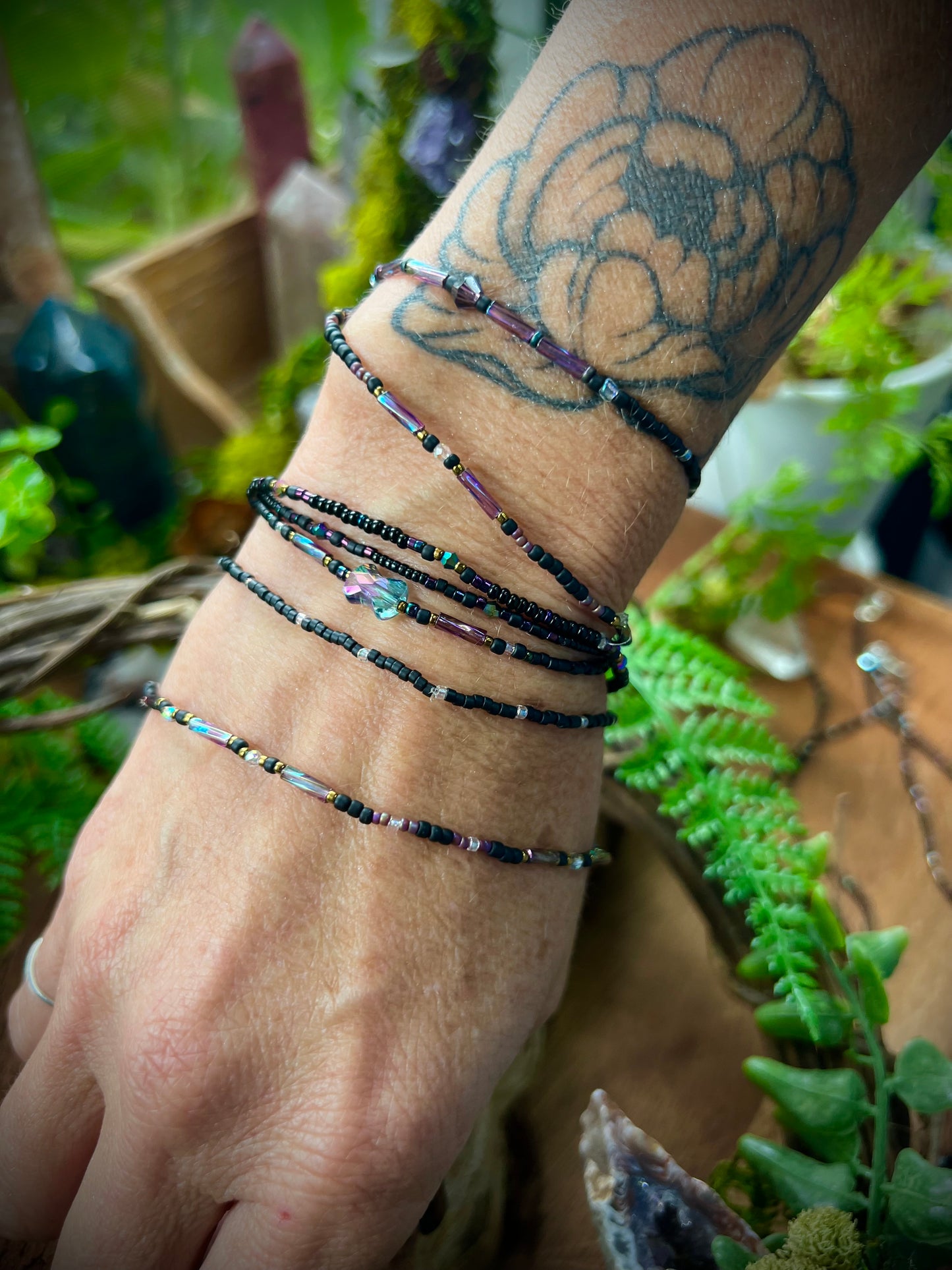Iridescent Aurora Crystal Stacking Stretch Bracelets Moonlit Dreams