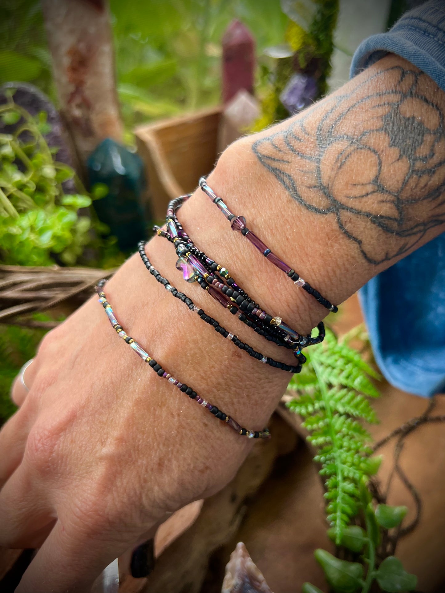 Iridescent Aurora Crystal Stacking Stretch Bracelets Moonlit Dreams