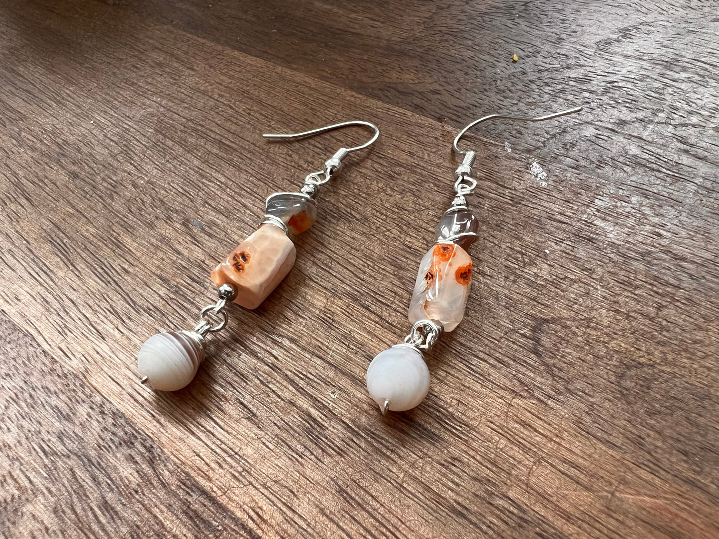 Botswana Agate and Tibetan Quartz Dangle Earrings