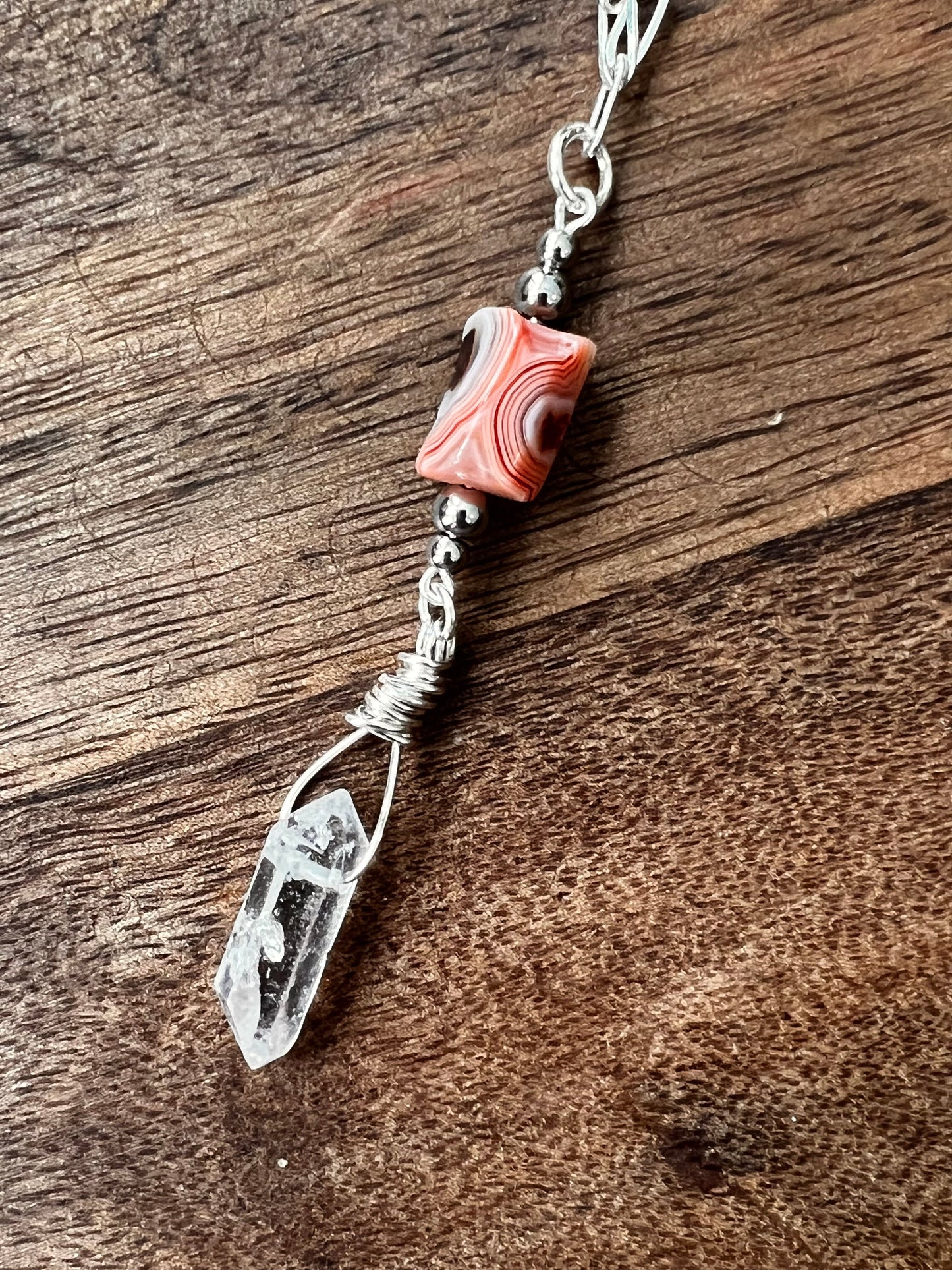 Sunset Botswana Agate and Tibetan Quartz Layered Necklace Artisan Crafted Handmade